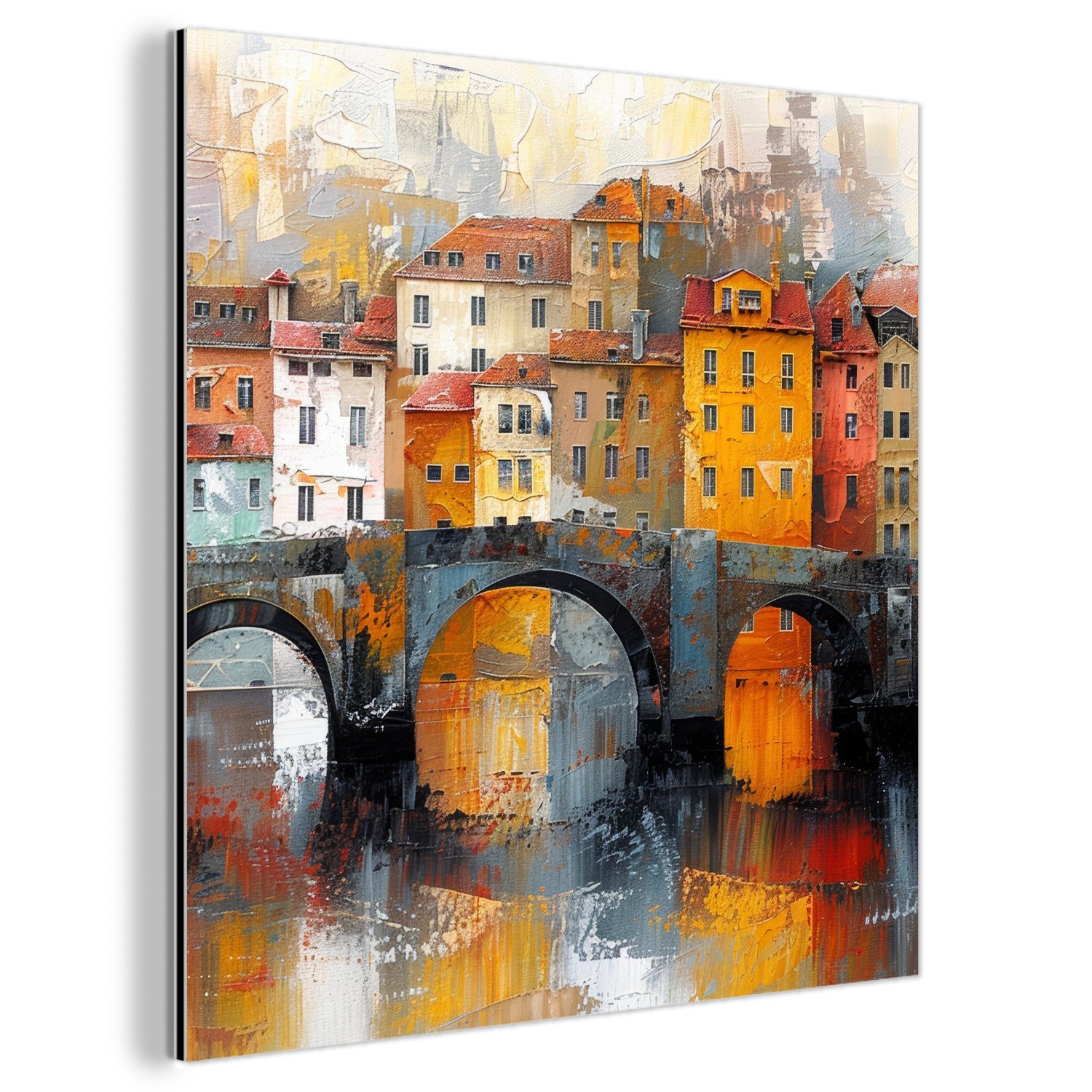 MuchoWow Metallbild Graben - Häuser - Kunst, Inkl. Aufhängung, Alu-Dibond-D günstig online kaufen