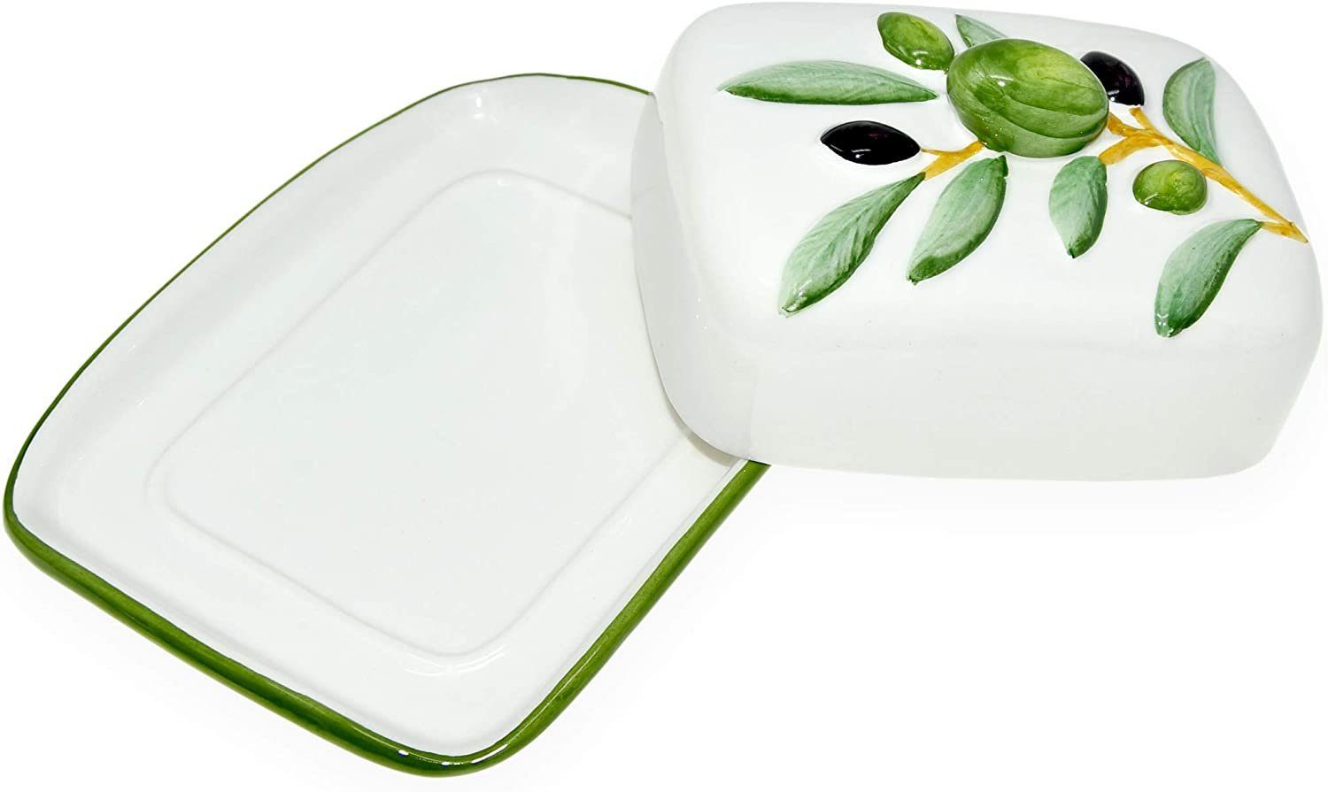 Lashuma Butterdose Olive, Keramik, (1-tlg., 18 x 14 cm), Butterbox italienisch für 250 g Butter