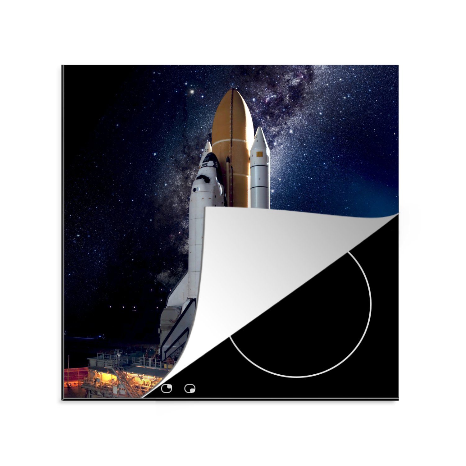 MuchoWow Herdblende-/Abdeckplatte Rakete - Sternenhimmel - Weltraum, Vinyl, (1 tlg), 78x78 cm, Ceranfeldabdeckung, Arbeitsplatte für küche
