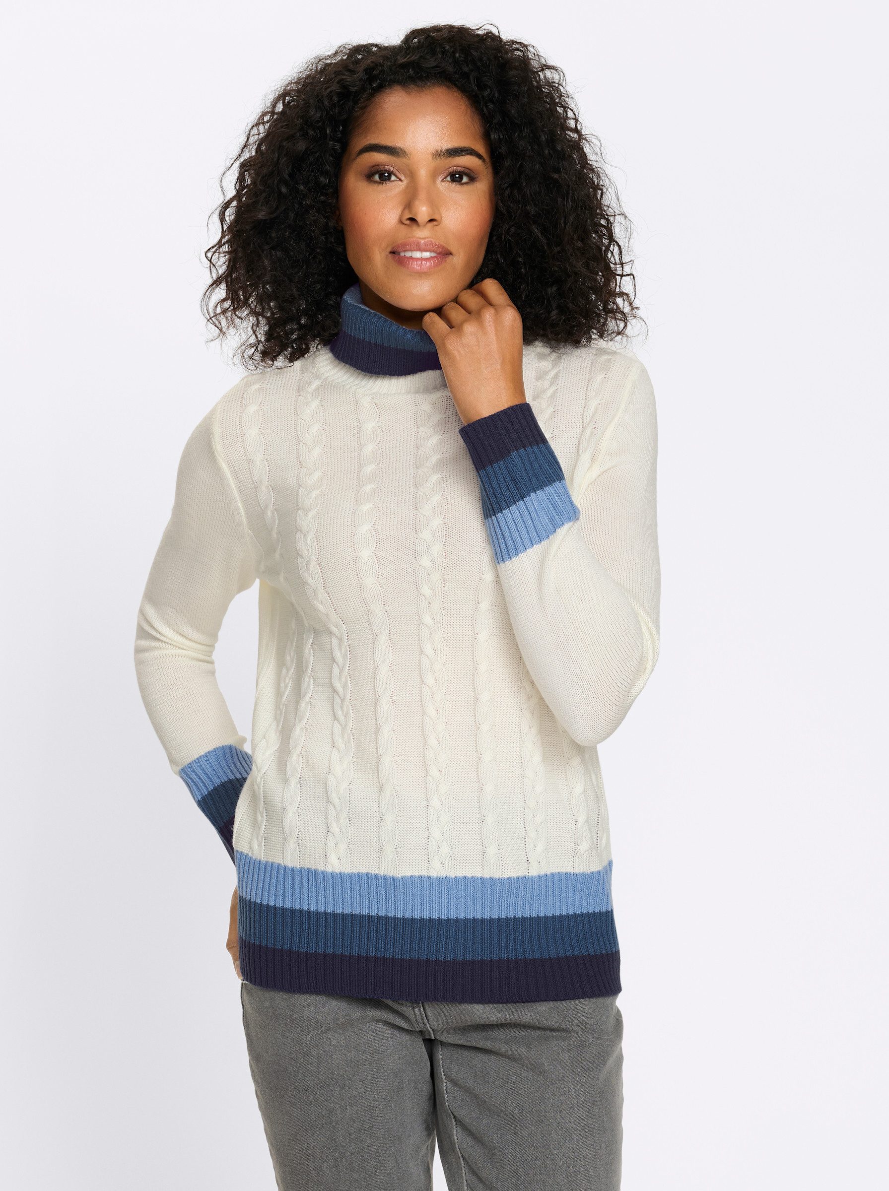 Sieh an! Strickpullover Rollkragen-Pullover Langarm Zopfmuster