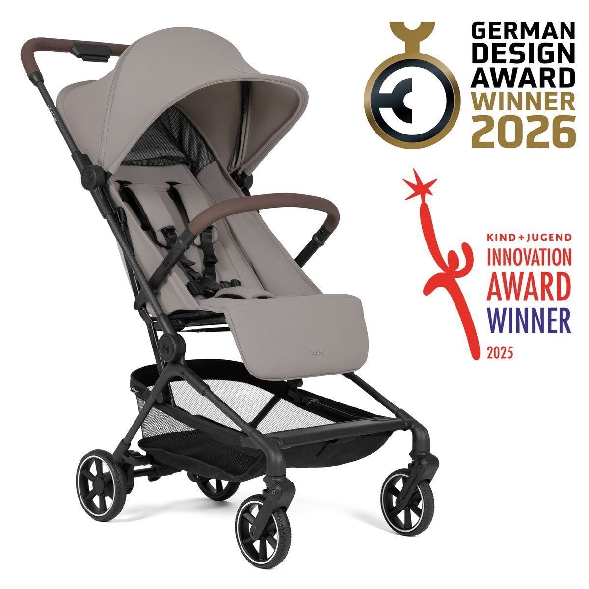 Hauck Kinder-Buggy Lite N Care - Sandy Taupe, leichter Sportwagen Reisebuggy faltbar mit Liegefunktion bis 22 kg