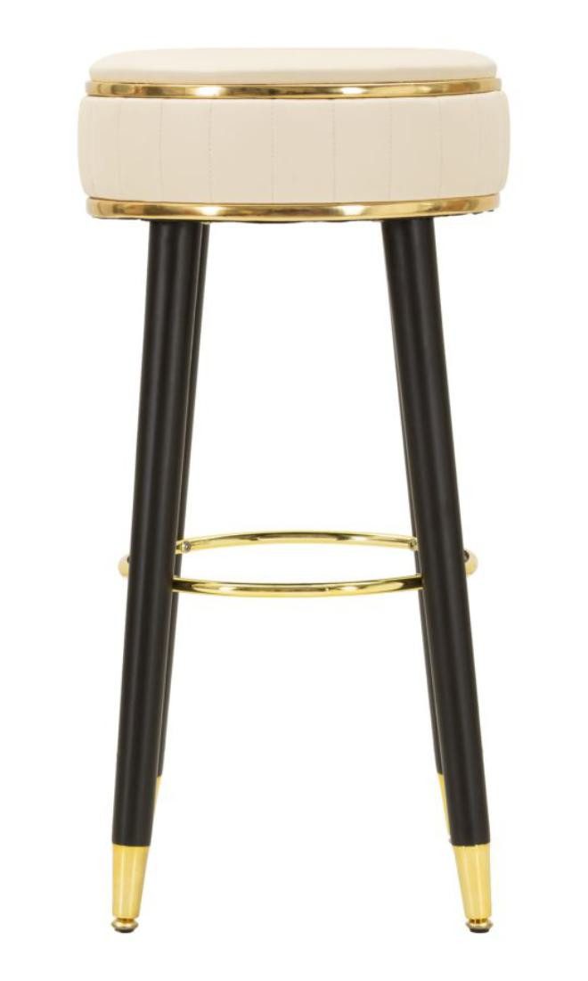 Natur24 Esszimmerstuhl Barhocker London 37 x 74 x 38 cm Pinie Metall Polyester Schwarz Beige