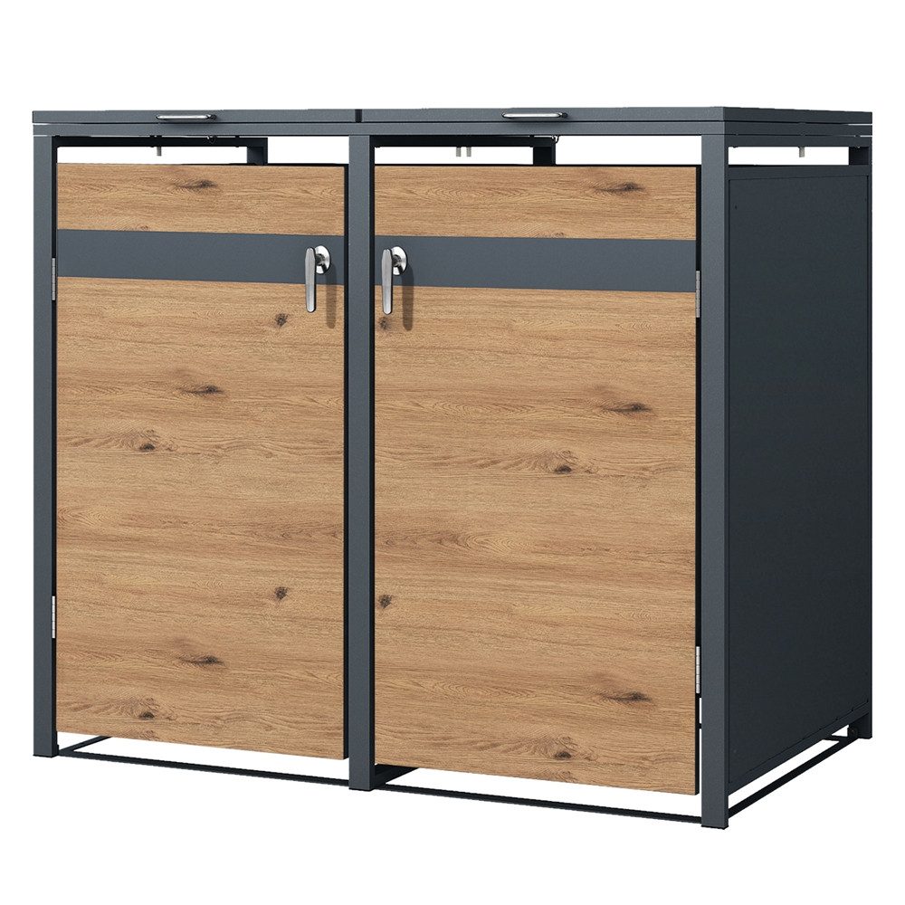 ML-DESIGN Mülltonnenbox Müllbox aus Stahl wetterfeste Mülltonnen Verkleidung Mülltonnengarage, Mülltonnencontainer mit Klappdeckel/Tür für 2 Tonne 120 oder 240 Liter
