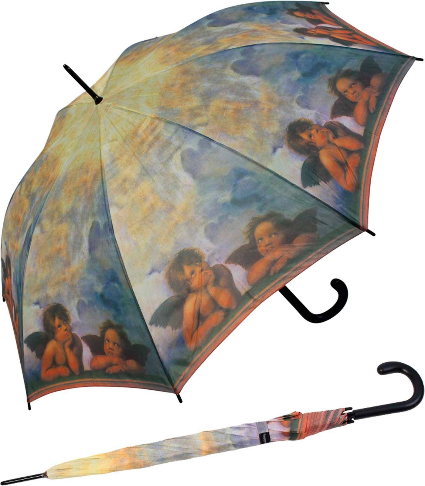 HAPPY RAIN Langregenschirm großer Regenschirm mit Künstlermotiv für Damen, Motiv Raffael Engel | Stockschirme