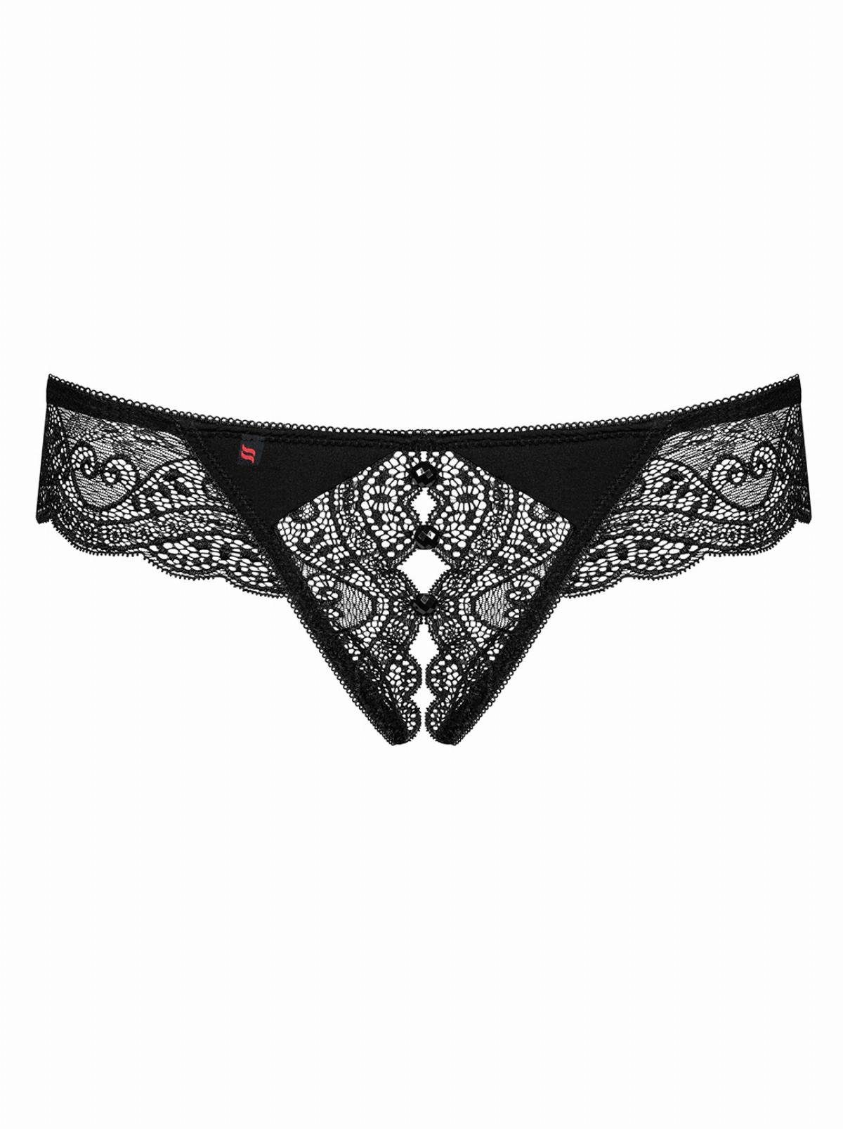 Obsessive Stringtanga Miamor Tanga ouvert Spitze - Schwarz (1-St., ouvert) transparent, offener Schritt – Bild 3 von 4