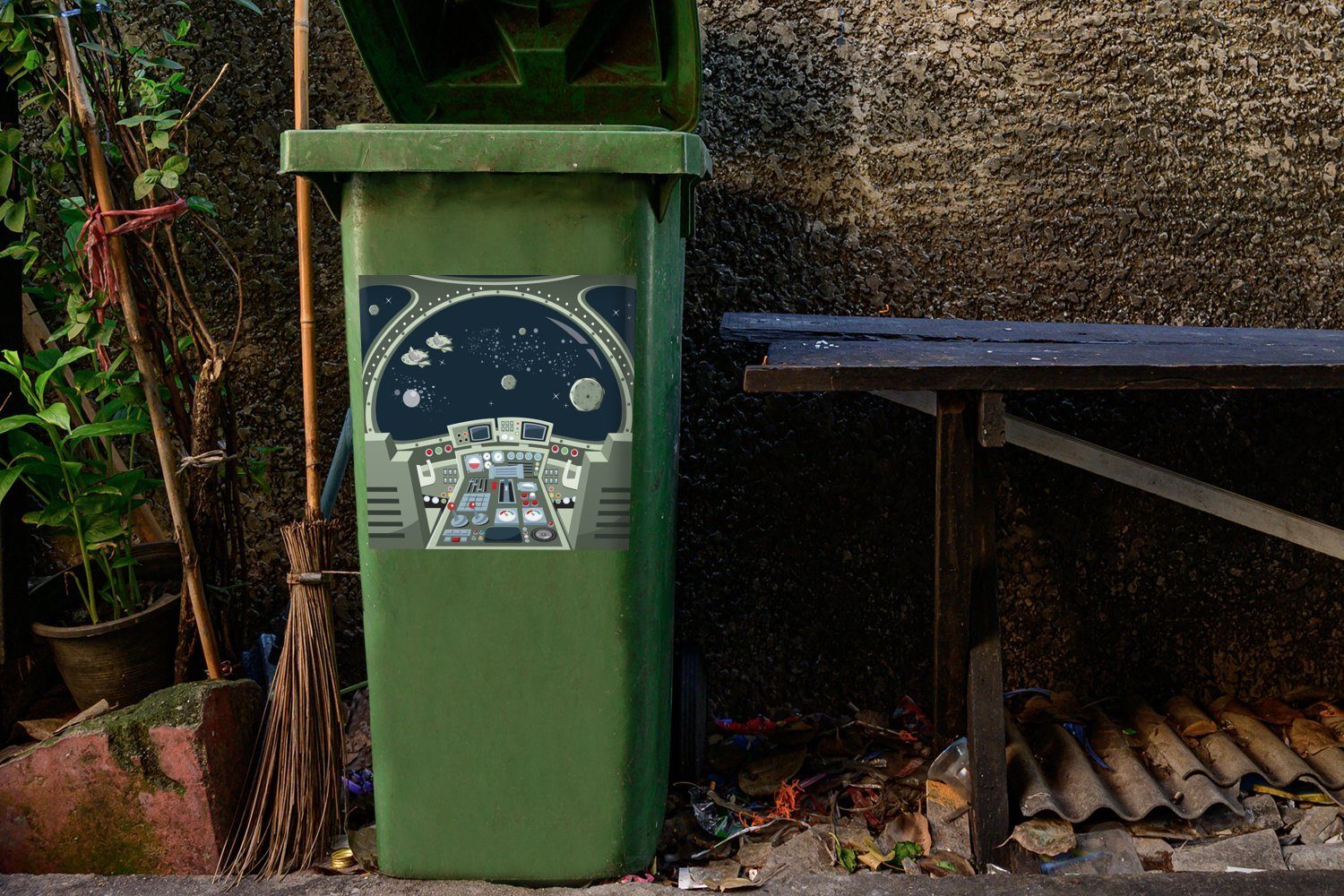 Weltraum Illustration im Mülltonne, Container, Sticker, Eine Mülleimer-aufkleber, (1 Wandsticker des Cockpits Abfalbehälter St), MuchoWow