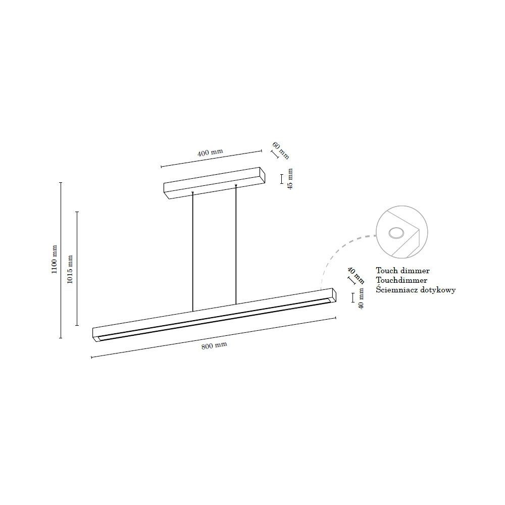 SPOT Light Eichenholz, integriert, Touch Hängeleuchte, Pendelleuchte Warmweiß, mit integriertem Dimmer fest LED SMAL, Dimmfunktion, 24V-LED-Modul