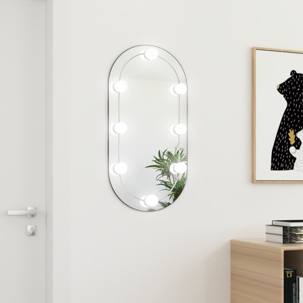 furnicato Wandspiegel Spiegel mit LED-Leuchten 80x40 cm Glas Oval