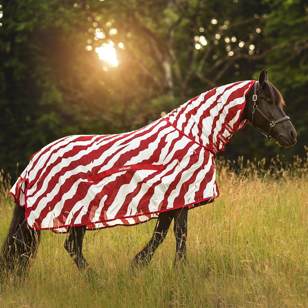 Bucas Pferde-Fliegendecke Bucas Buzz Off Full Neck by HorSeven - Zebra Red/White