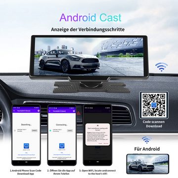 Hikity Wirelesses Apple Carplay & Android Auto Display, 1080P Rückfahrkamera Navigationsgerät