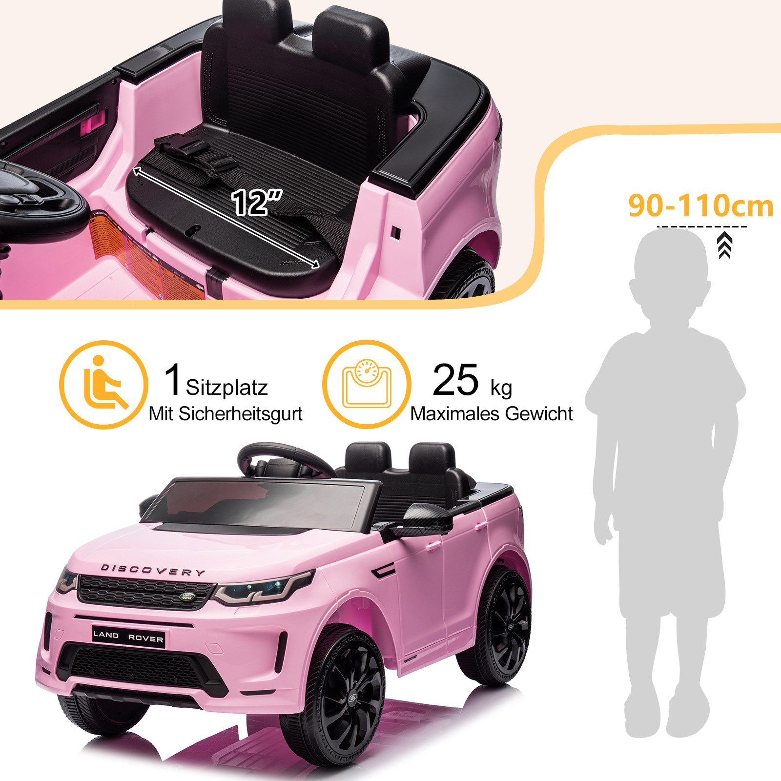 LALAHO Elektro-Kinderauto LAND ROVER Discovery Sport Elektroauto Kinderauto 12V 4.5A.h, mit 2,4G Fernbedienung, LED Scheinwerfer, MP3, Hupe und Musik