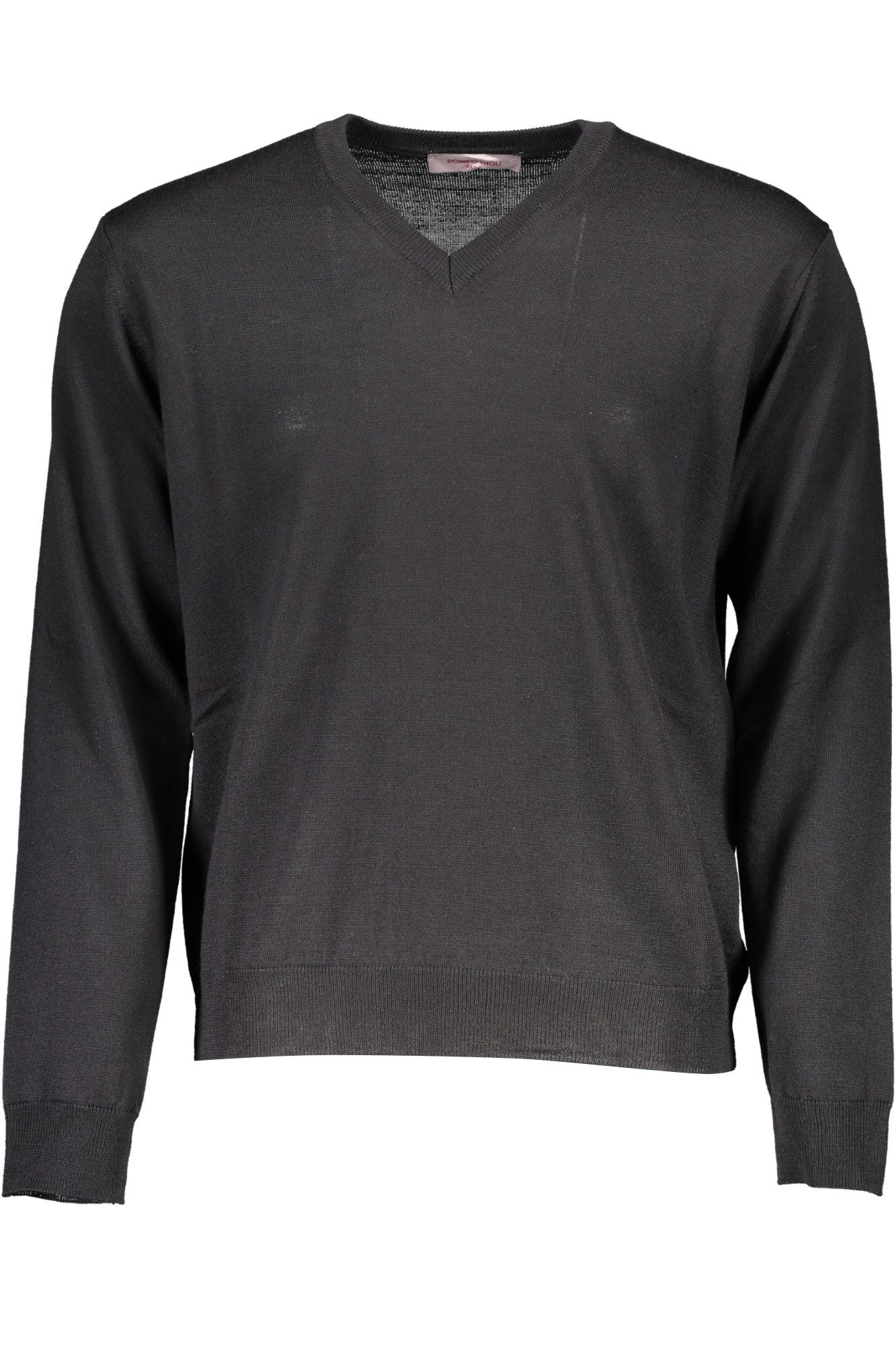 Romeo Gigli Strickpullover Eleganter Herrenpulli Schwarz mit V-Ausschnitt und dezentem Logo