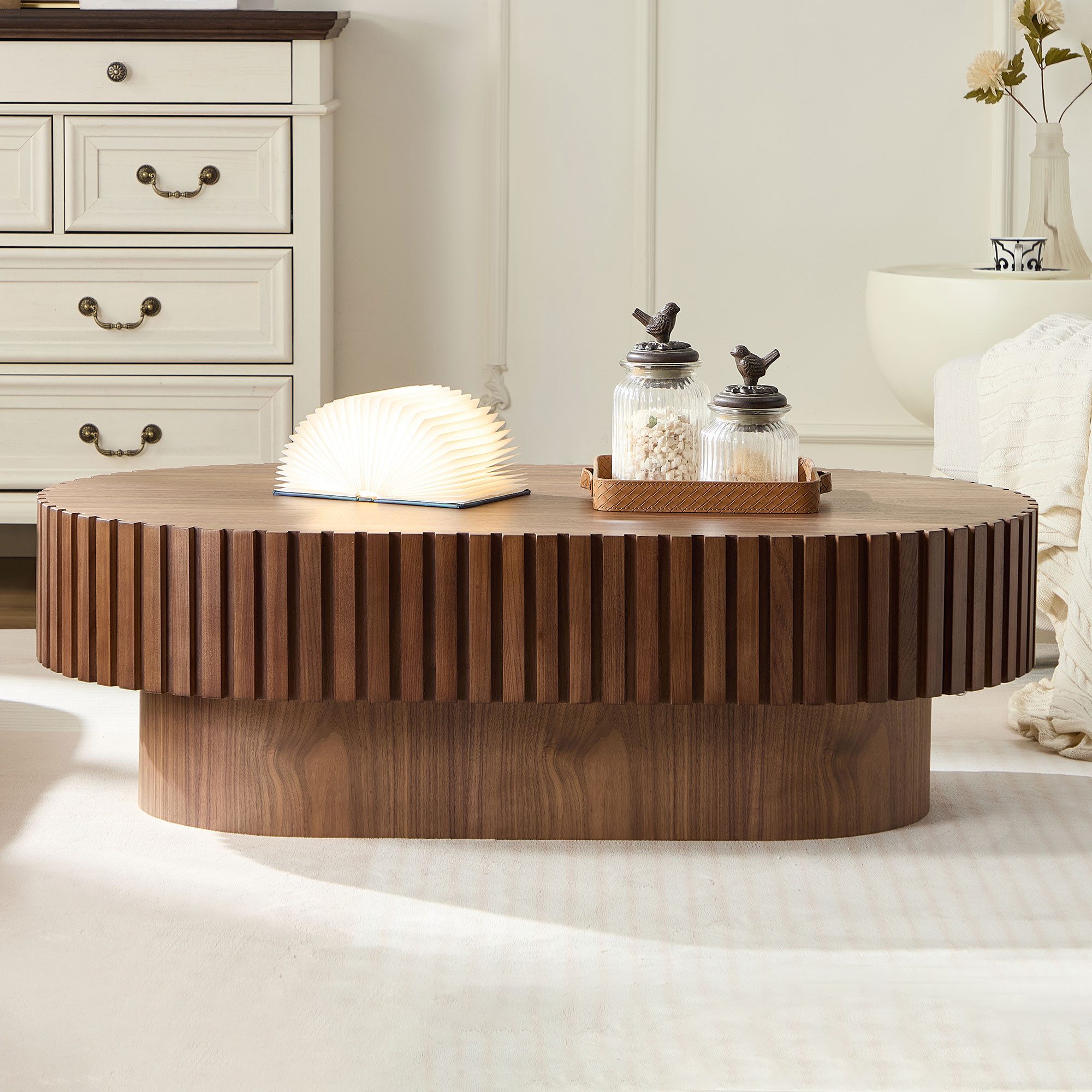 WILLIAMSPACE Couchtisch Neo Ovaler Couchtisch mit geriffeltem Design,Moderner Wohnzimmertisch (1 St), Maße ca.: B111 x T63 x H35 cm