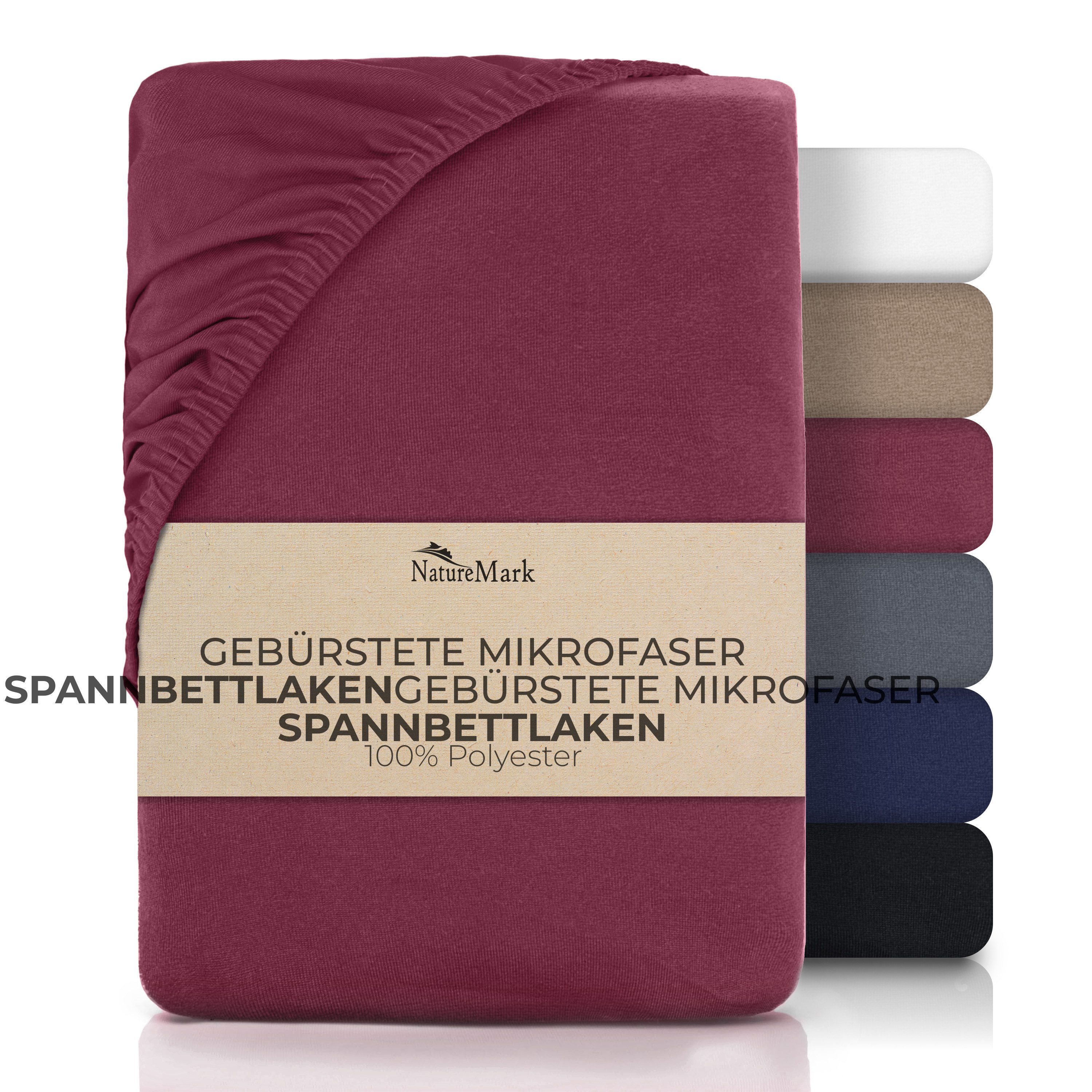 NatureMark Spannbettlaken Gebürstete Mikrofaser, Polyester, Gummizug: rundum, viele Größen und Farben Markenware (90x200 cm, Bordeaux rot)