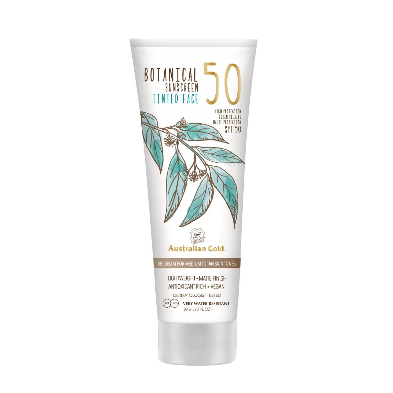 Australian Gold BB-Creme Australian Gold Botanical Tinted Face SPF 50 Medium 89 ml, 1-tlg., Mineralischer Sonnenschutz mit leichter Deckkraft und Matt-Effekt