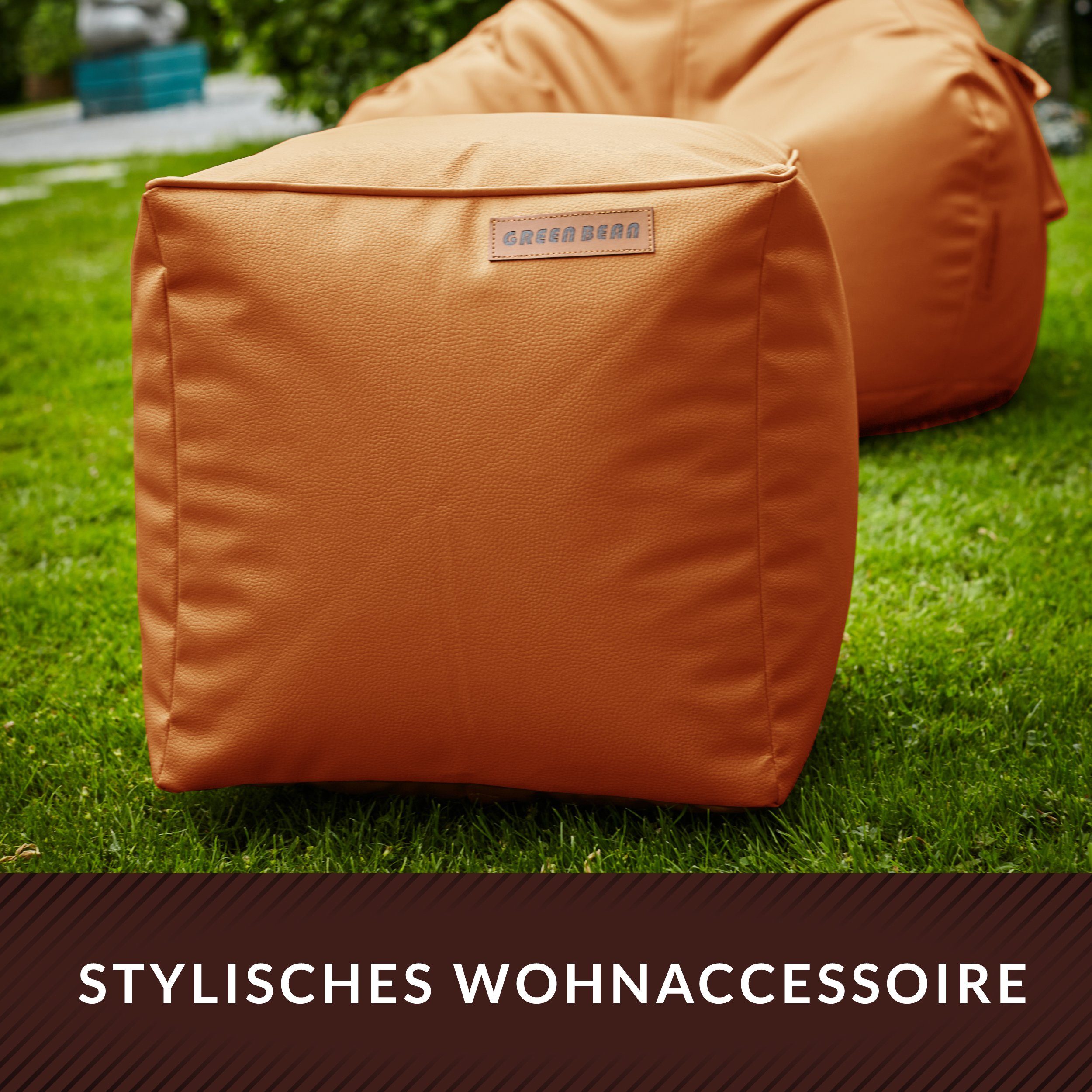 Gamingstuhl Riesensitzsack (Indoor Hocker Green Chair und Fußschemel Pouf verschiedene als Cognac Kunstleder / Couch Farben Kombinationen), aus Outdoor, Bean XXL 3x Cube Lounge Set + Sitzsack Kissen