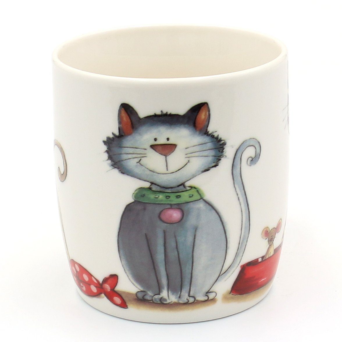 Tasse Kaffeebecher Porzellan / Kaffeetasse Porzellan Hunde aus grau Katze, Dekohelden24