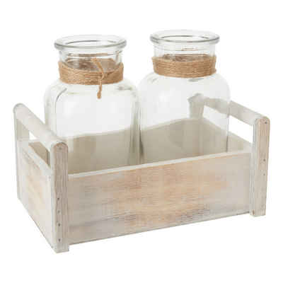 Kiste Holzkiste, mit 2 Glasflaschen