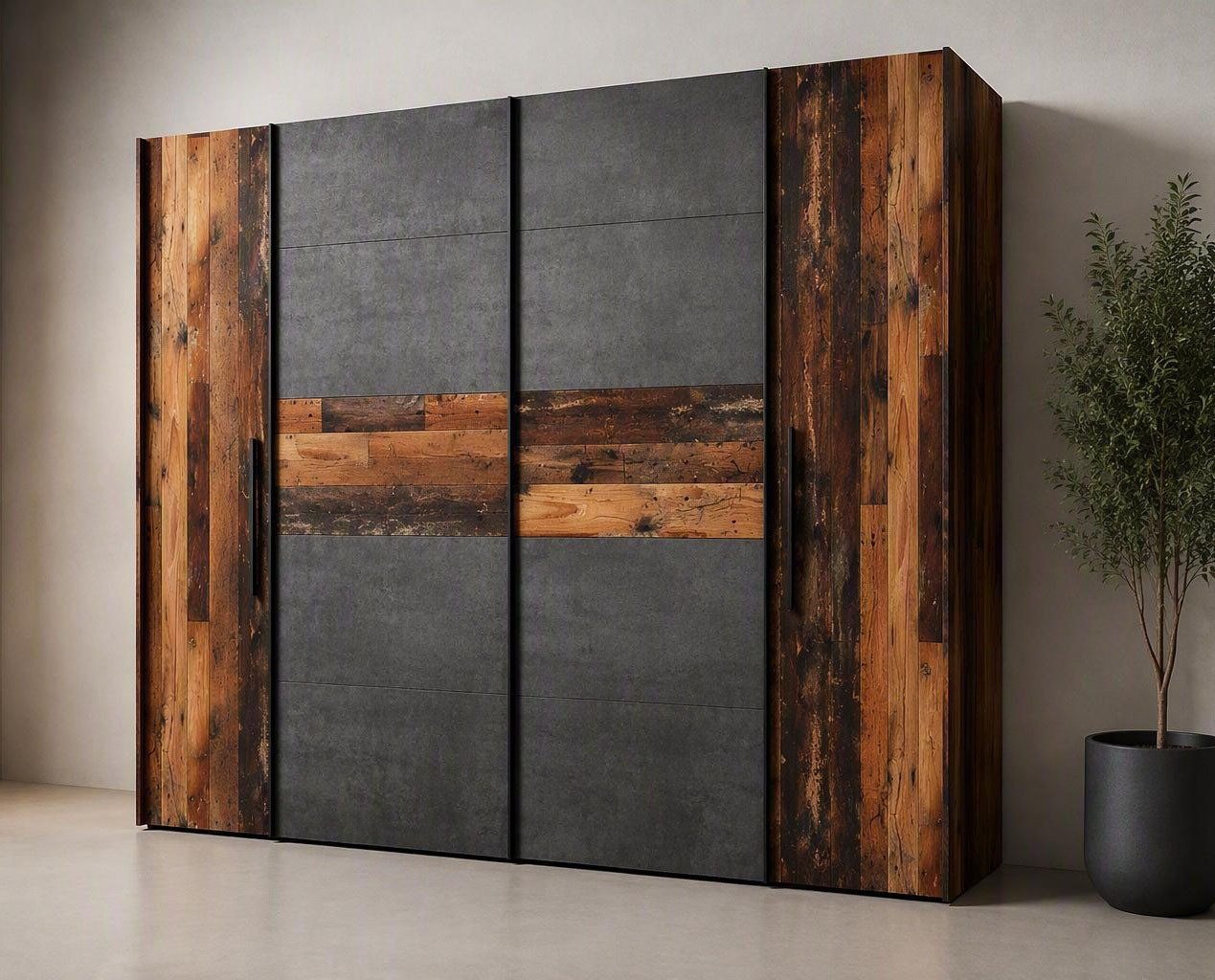 FORTE Kleiderschrank Kalixtus, Made in Europe (B/H/T ca. 200x190x60 cm, 2 Schiebetüren, 2 Drehtüren, 8 Einlegeböden) Kombination aus Dreh- und Schwebetüren, mehrere Farben