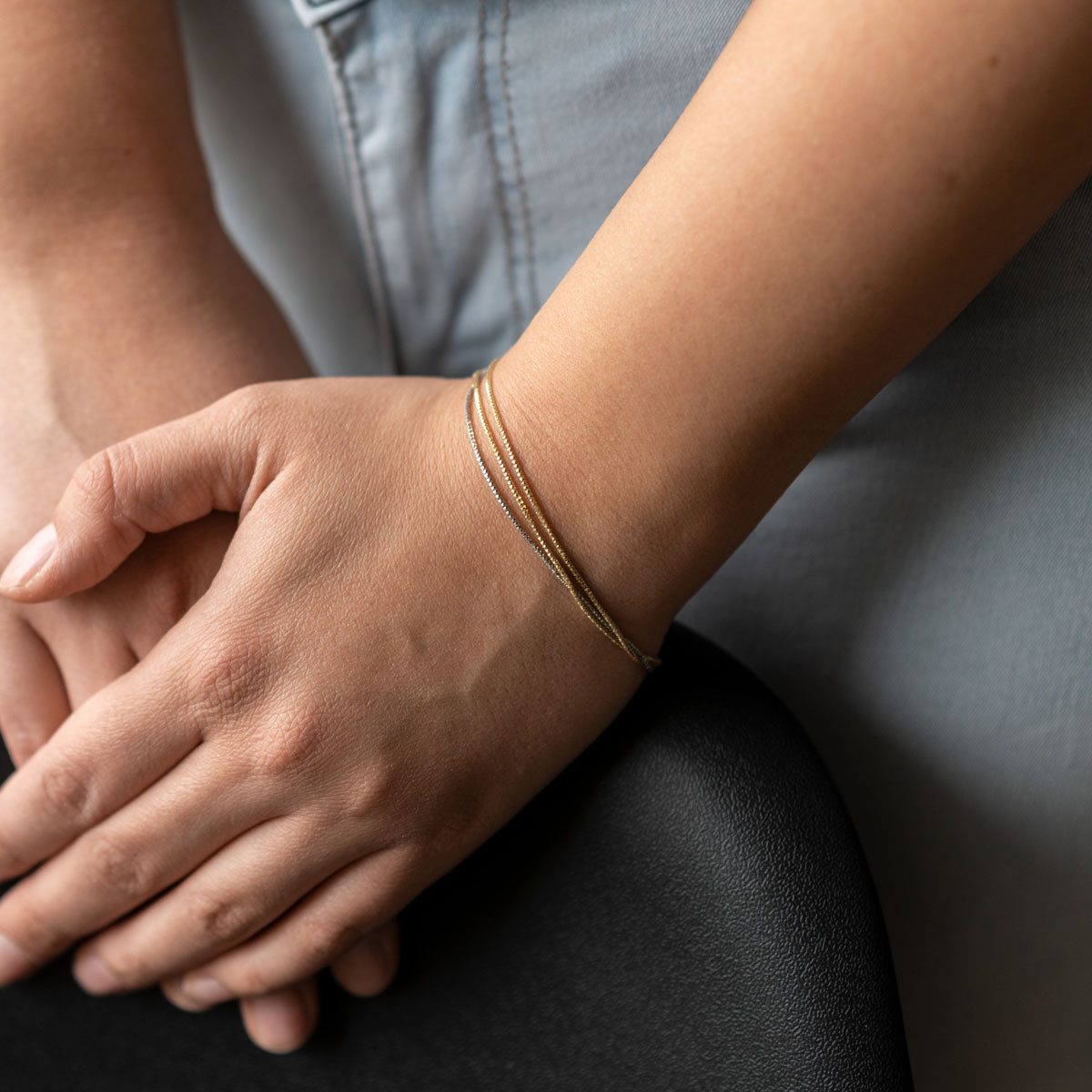 Materia Armkette Damen Silber Gold Bicolor mehrreihig SA-128, Sterlingsilber, teilvergoldet