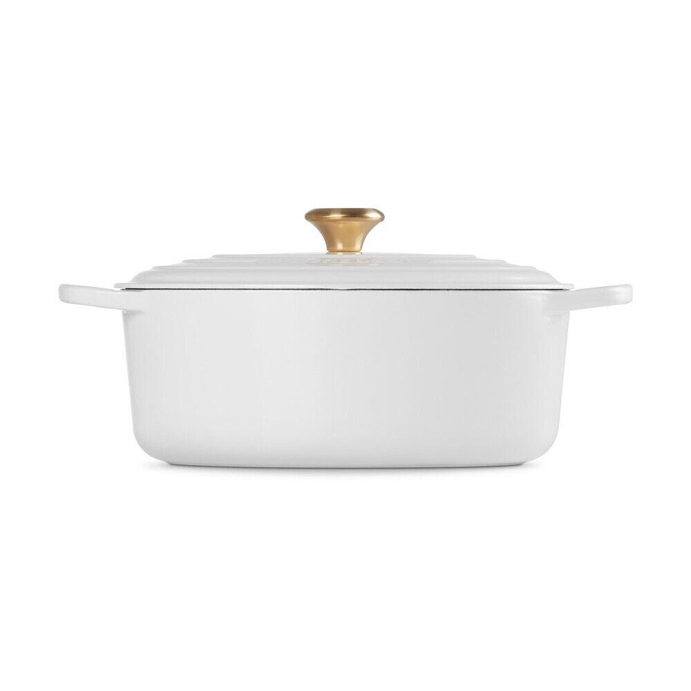 LE CREUSET Bräter Bräter mit Deckel 31 cm Signature White, Gusseisen, ovaler Schmortopf, Cocotte, Bratentopf, ca. 6-7 Pers., Ø31cm, weiß