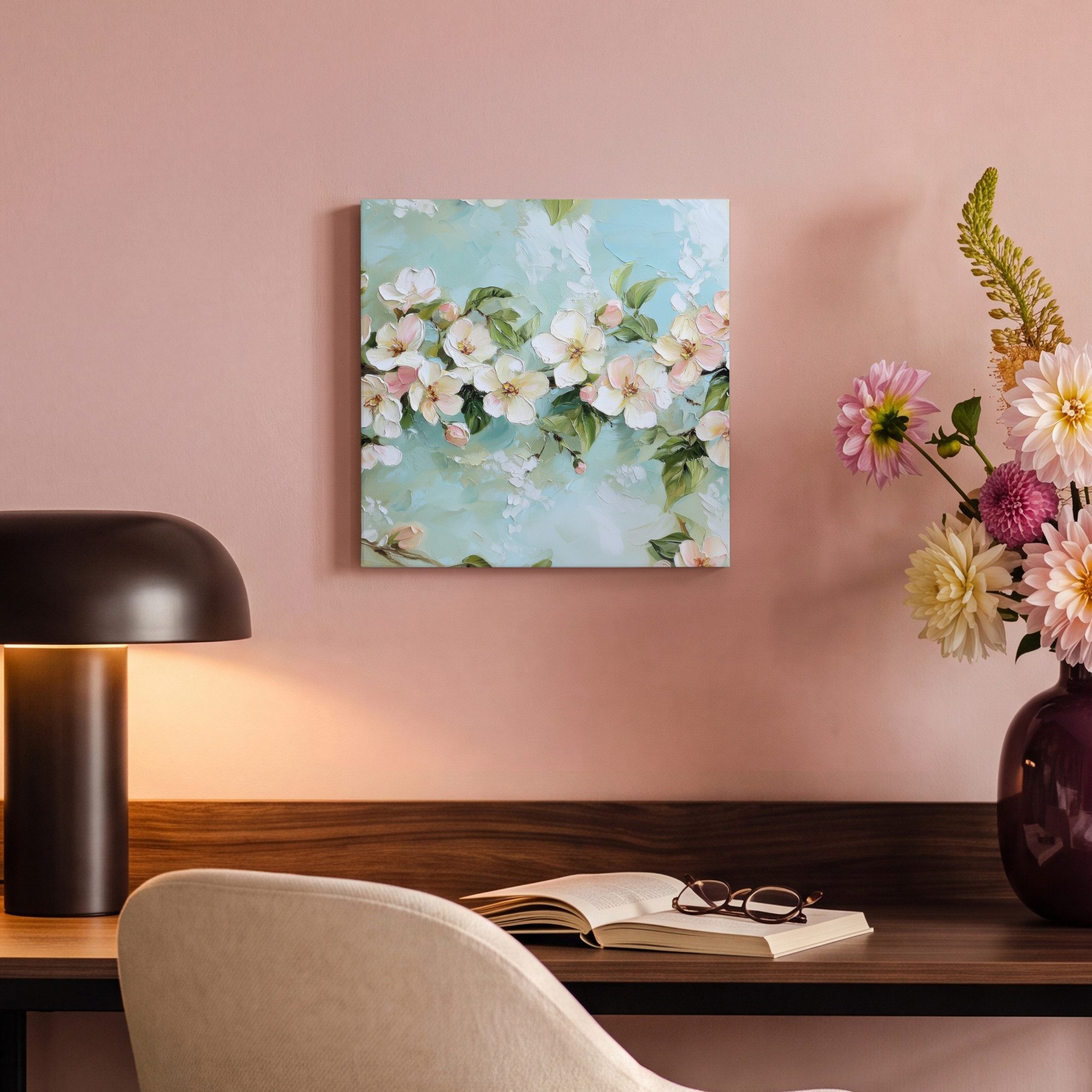 OneMillionCanvasses® Leinwandbild Blossom - Blätter - Hellblau, Fotodruck (1 St), Wandbild, Deko Schlafzimmer Wohnzimmer Flur 20x20 cm – Bild 4 von 5