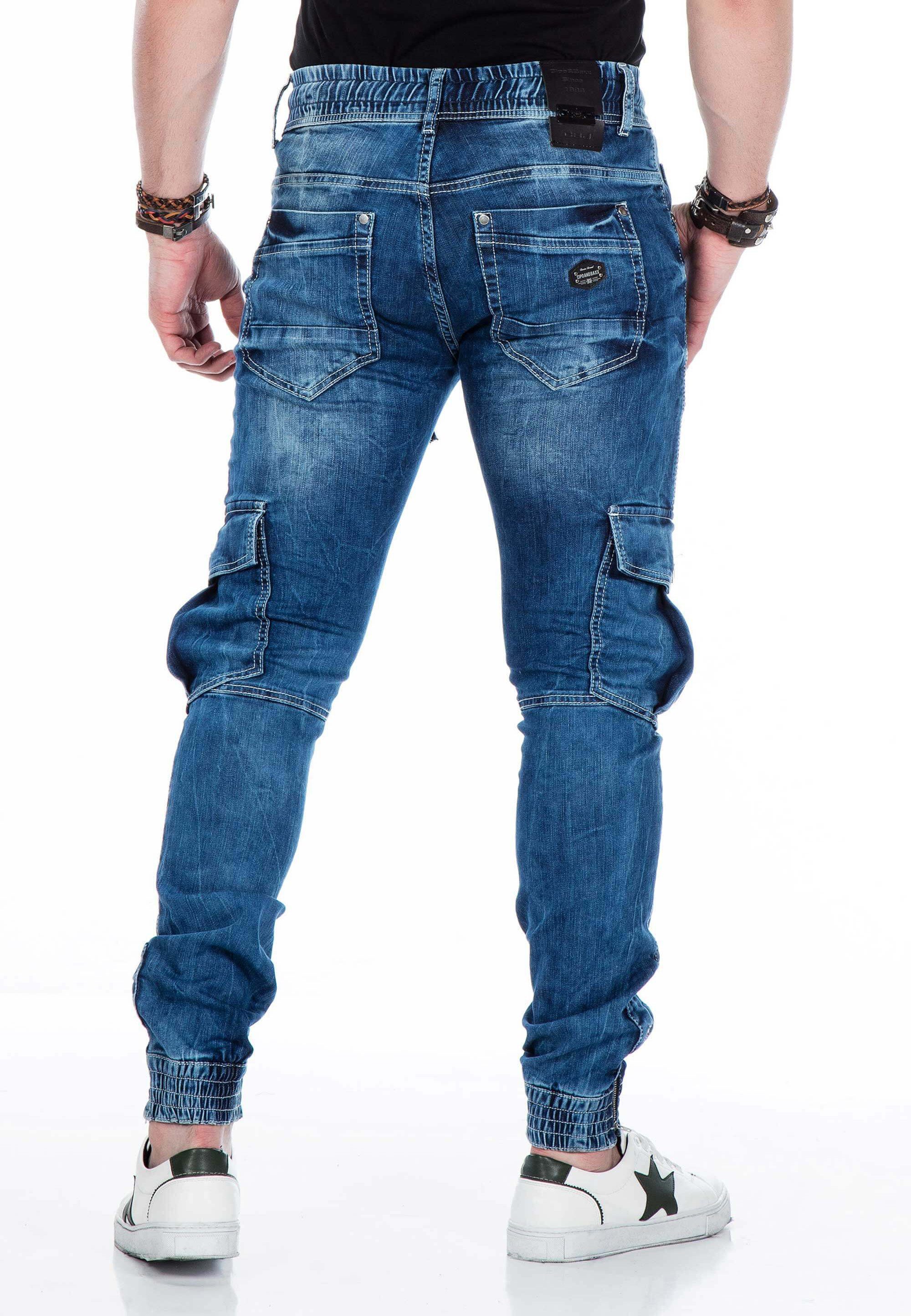 am & Bequeme mit Bündchen Cipo Saum blau elastischen Jeans Baxx