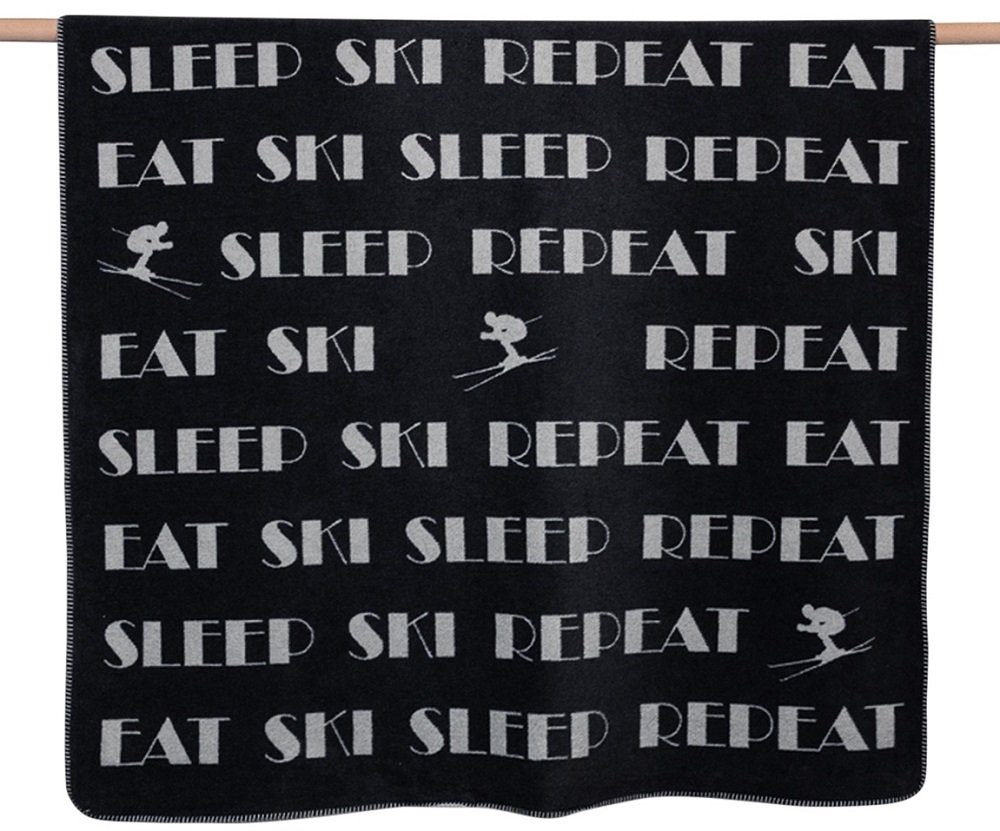 Wohndecke Savona 'Eat Ski Sleep Repeat' 150 x 200 cm, DAVID FUSSENEGGER Anthrazit