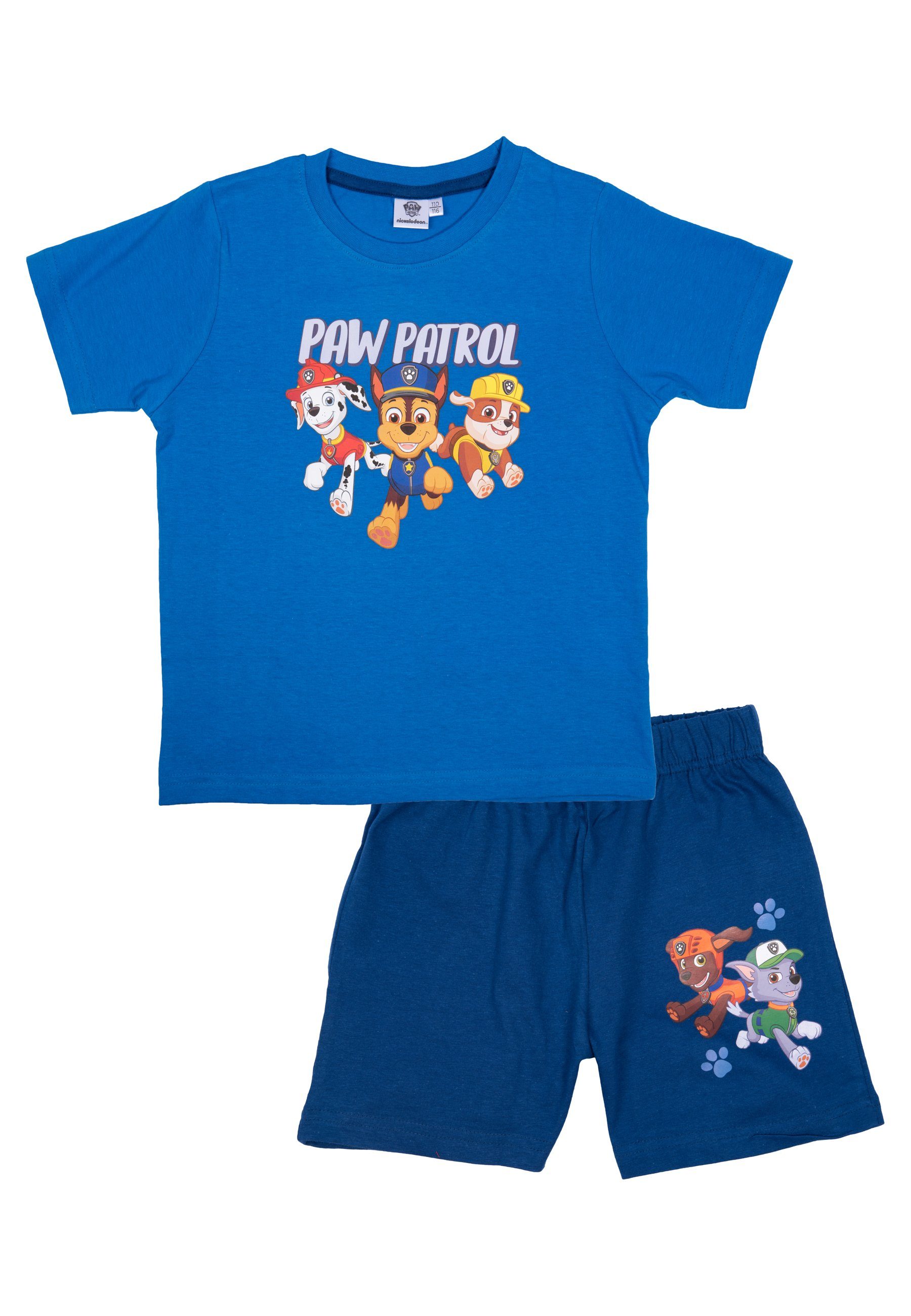 Set Jungen für United Patrol Labels® Pyjama - Schlafanzug Blau Paw Schlafanzug Kurzarm
