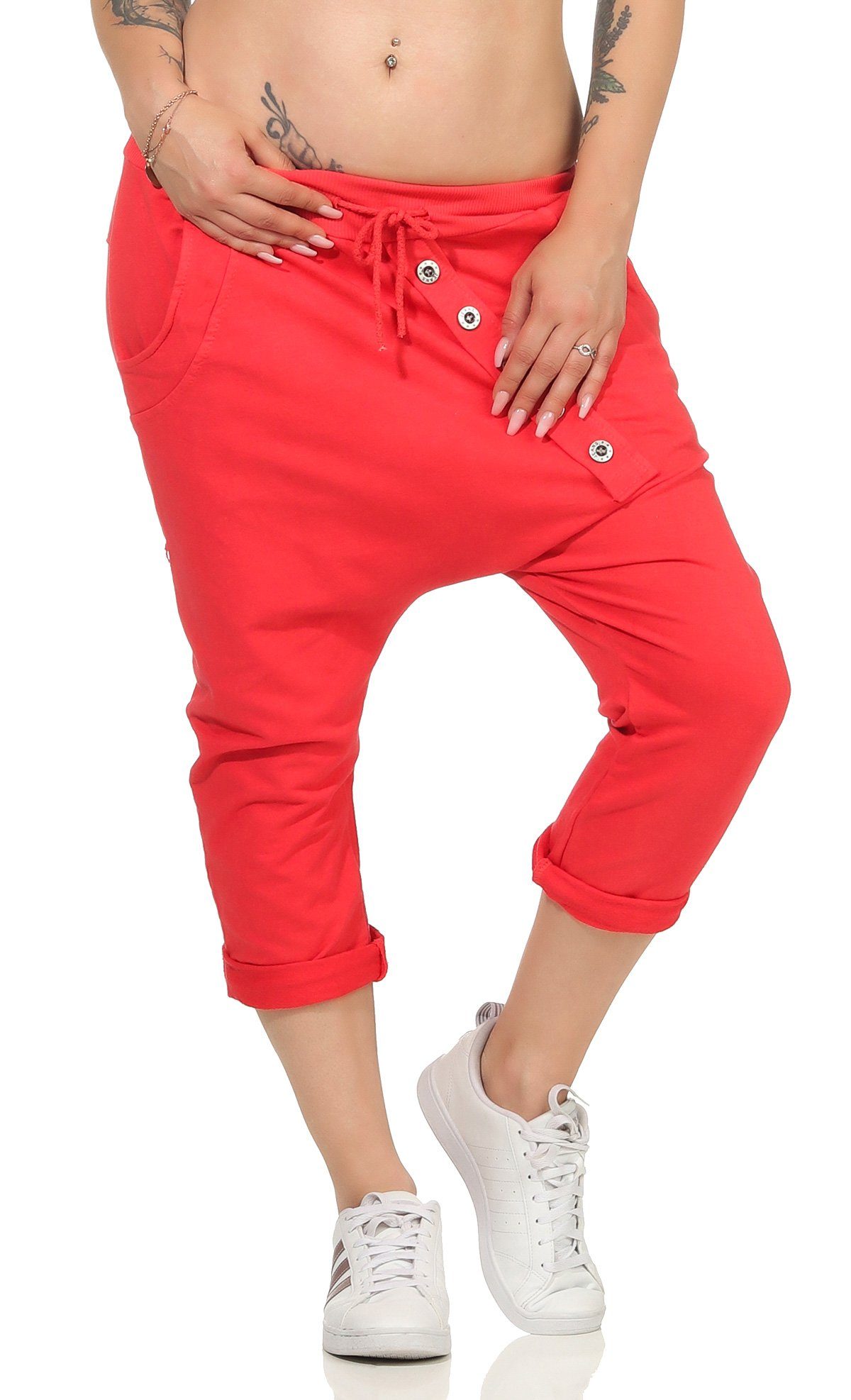 malito more than fashion Caprihose 8015 Sommer Sport Hose mit elastischem Jerseybund Einheitsgröße coral