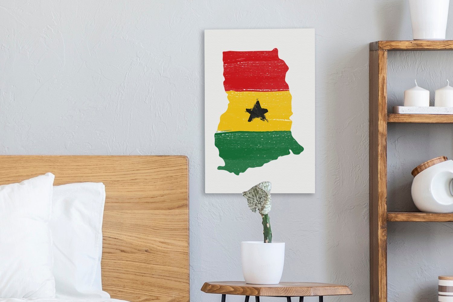 bespannt Karte, (1 St), inkl. Ghana - Leinwandbild Flagge 20x30 fertig Gemälde, OneMillionCanvasses® cm Leinwandbild - Zackenaufhänger,