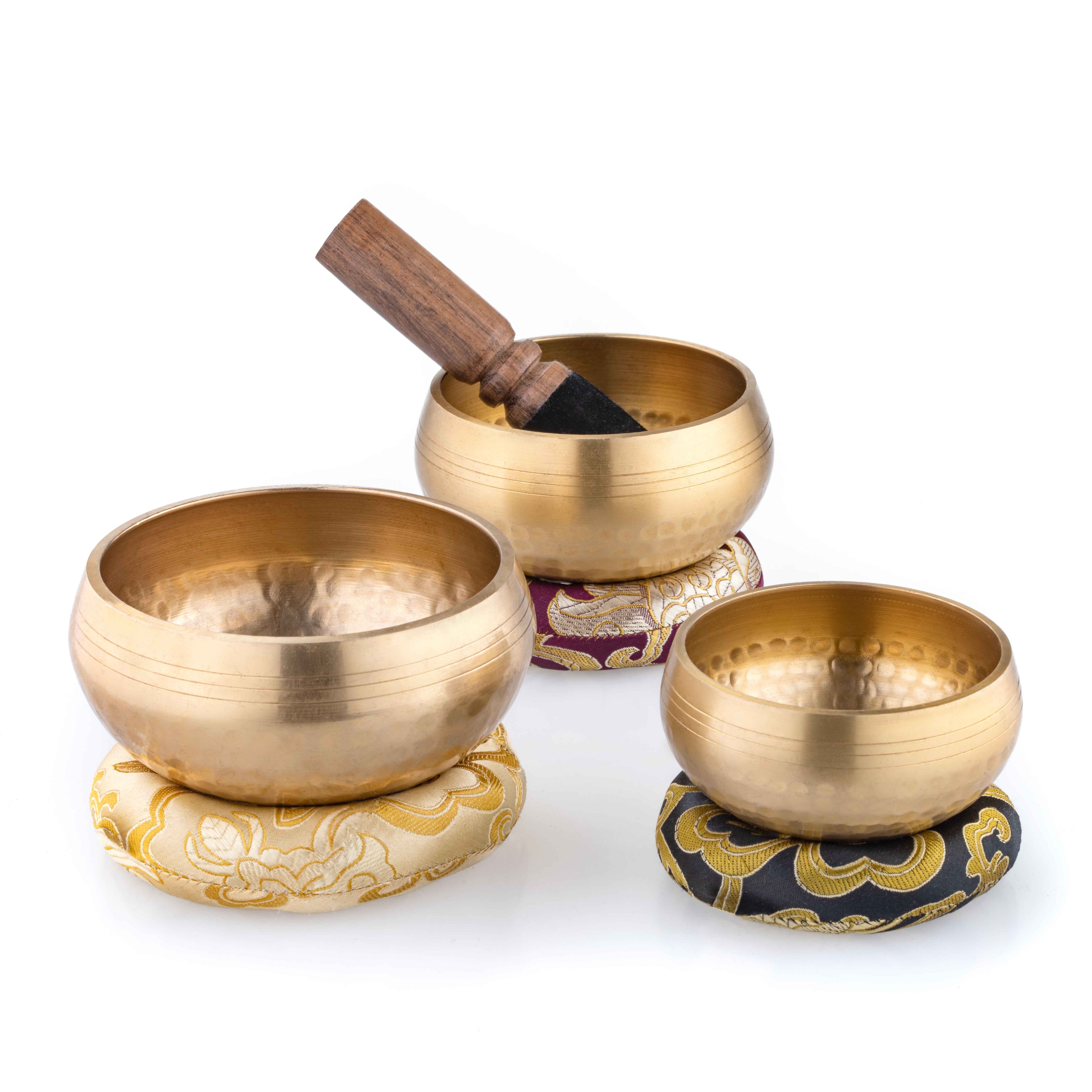 naturling Klangschalen Percussion,3er Set, 3-St., mit Klöppel und Kissen, 8 bis 11 cm Durchmesser