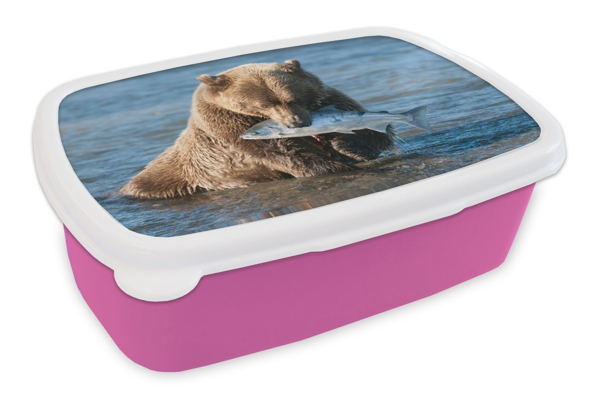 Preisgrenzen durchbrochen!! MuchoWow Lunchbox Bär - Braun rosa Kinder, (2-tlg), - Erwachsene, für Brotdose Brotbox Fisch, Mädchen, Snackbox, Kunststoff, Kunststoff