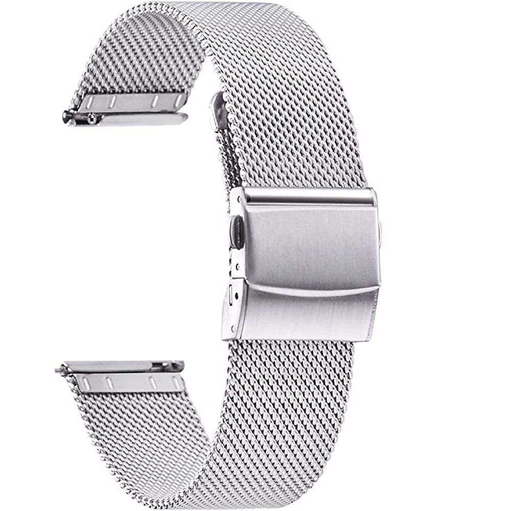 Mesh und Edelstahl Uhrenarmband Herren Silber(2cm) GelldG für Uhrenarmbänder Damen, Mesh Armband