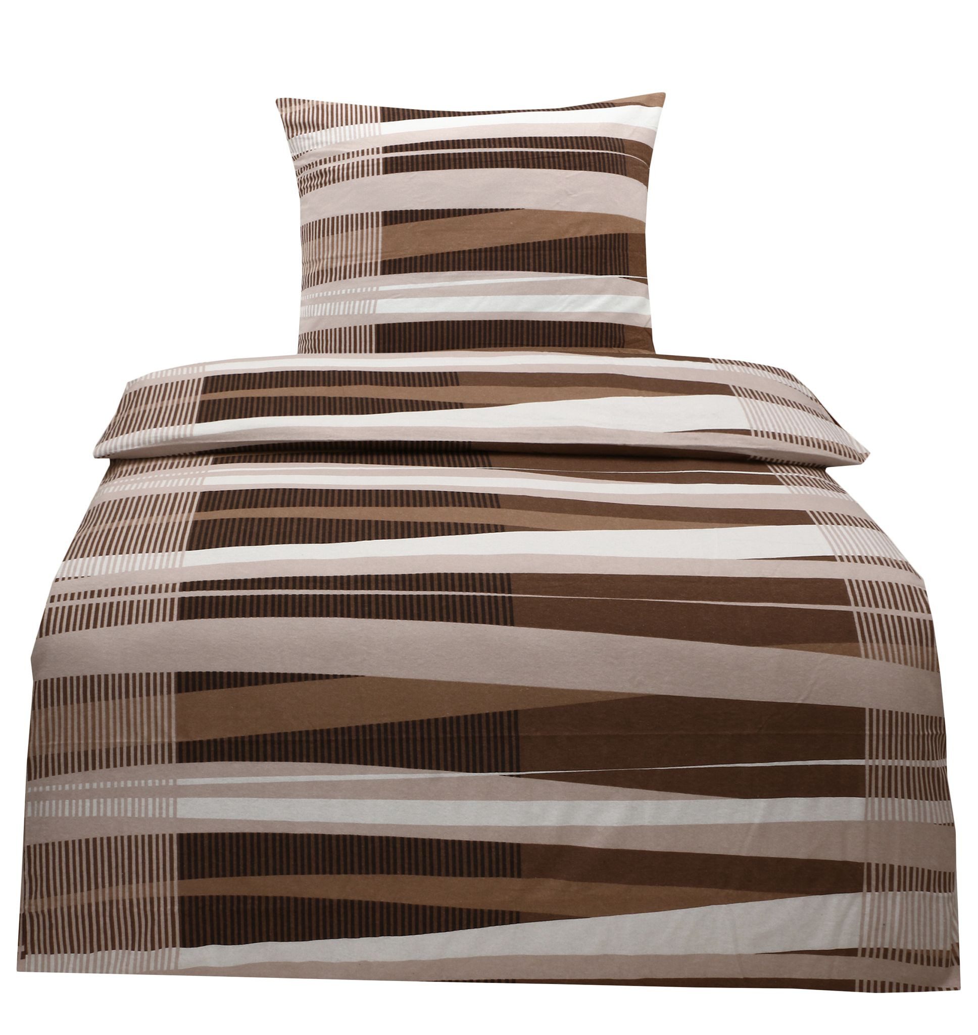 JACK Bettwäsche 135x200cm Streifenwelt Braun Creme, Biber, 2 teilig, modern günstig online kaufen