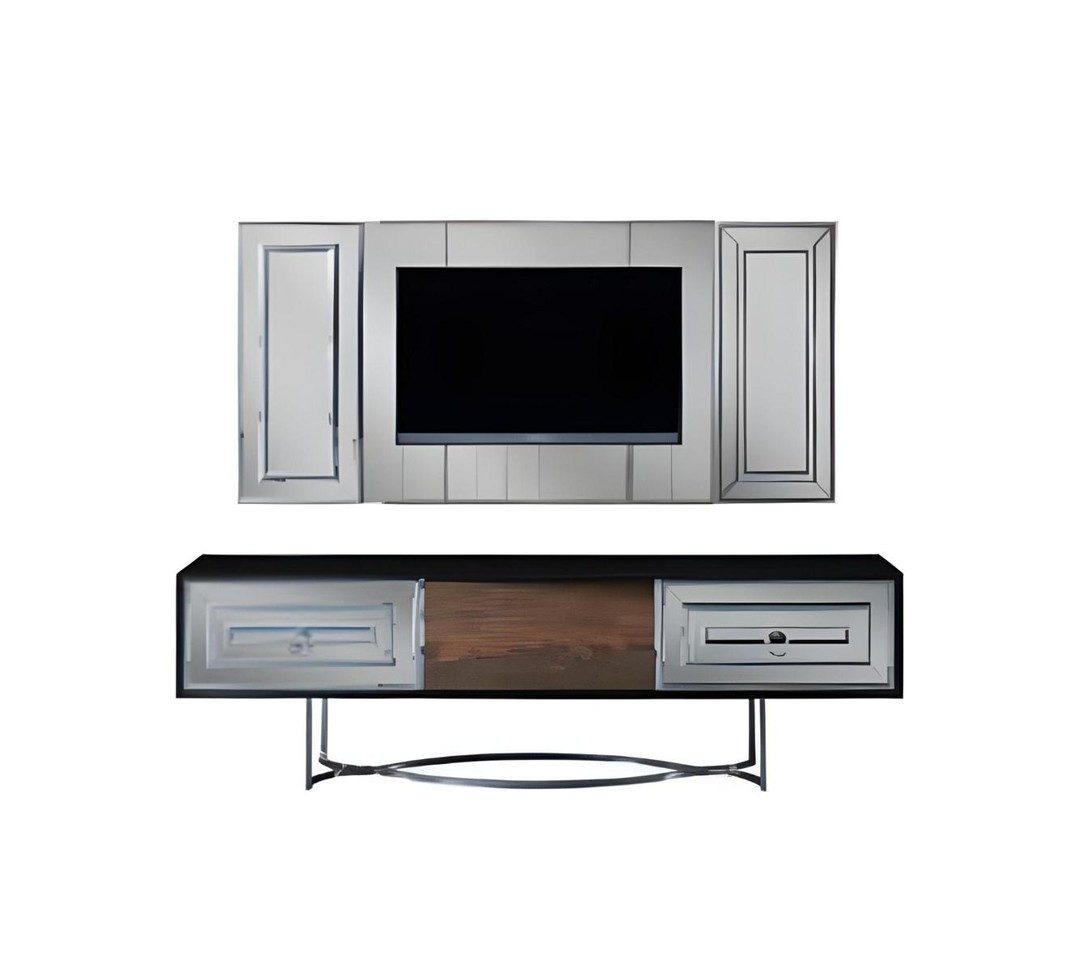Xlmoebel Sideboard Luxus Wohnwand TV-Ständer Komplettmöbel in Silber, Made in Europa