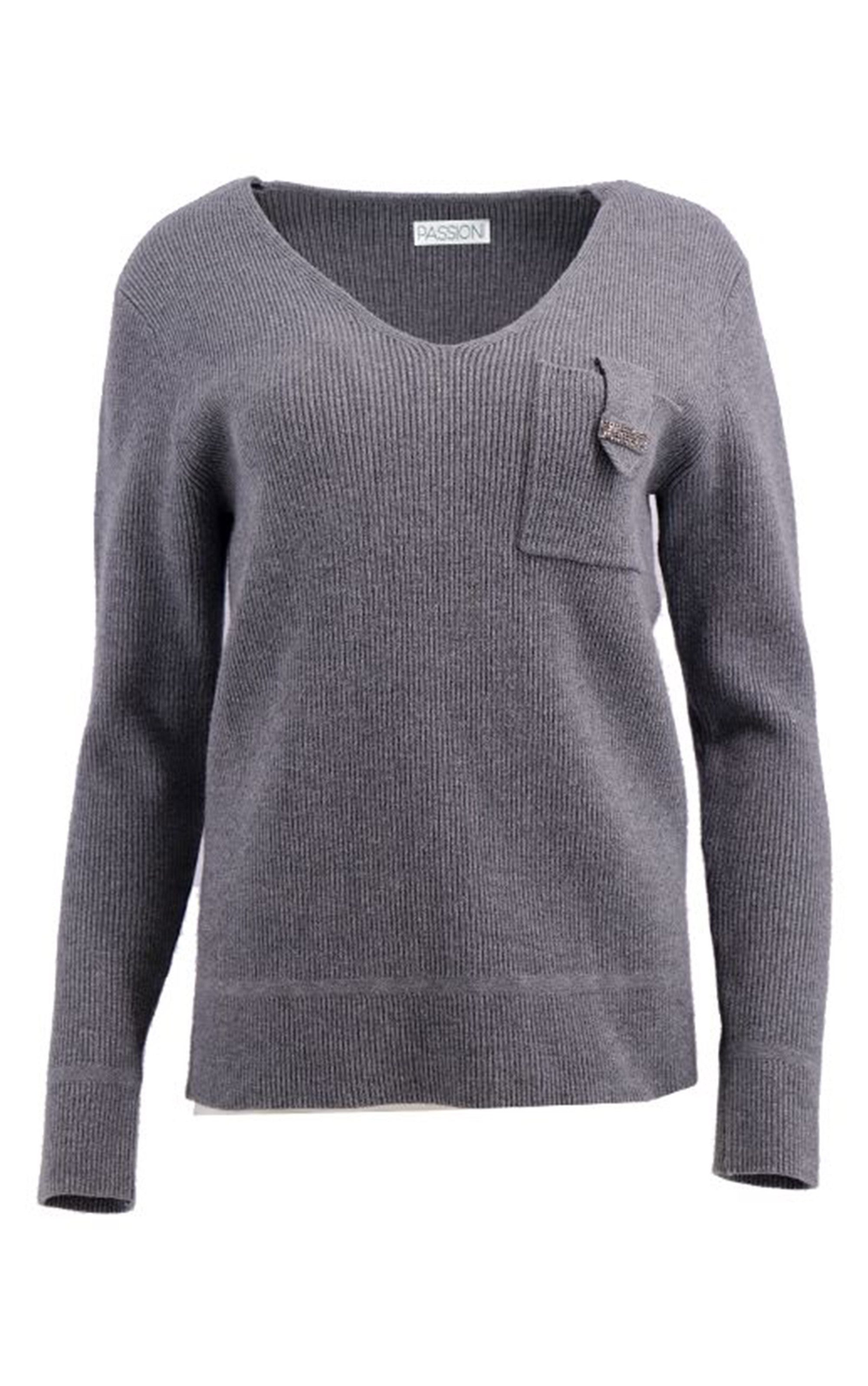 Passioni Strickpullover mit V-Ausschnitt und Tasche günstig online kaufen