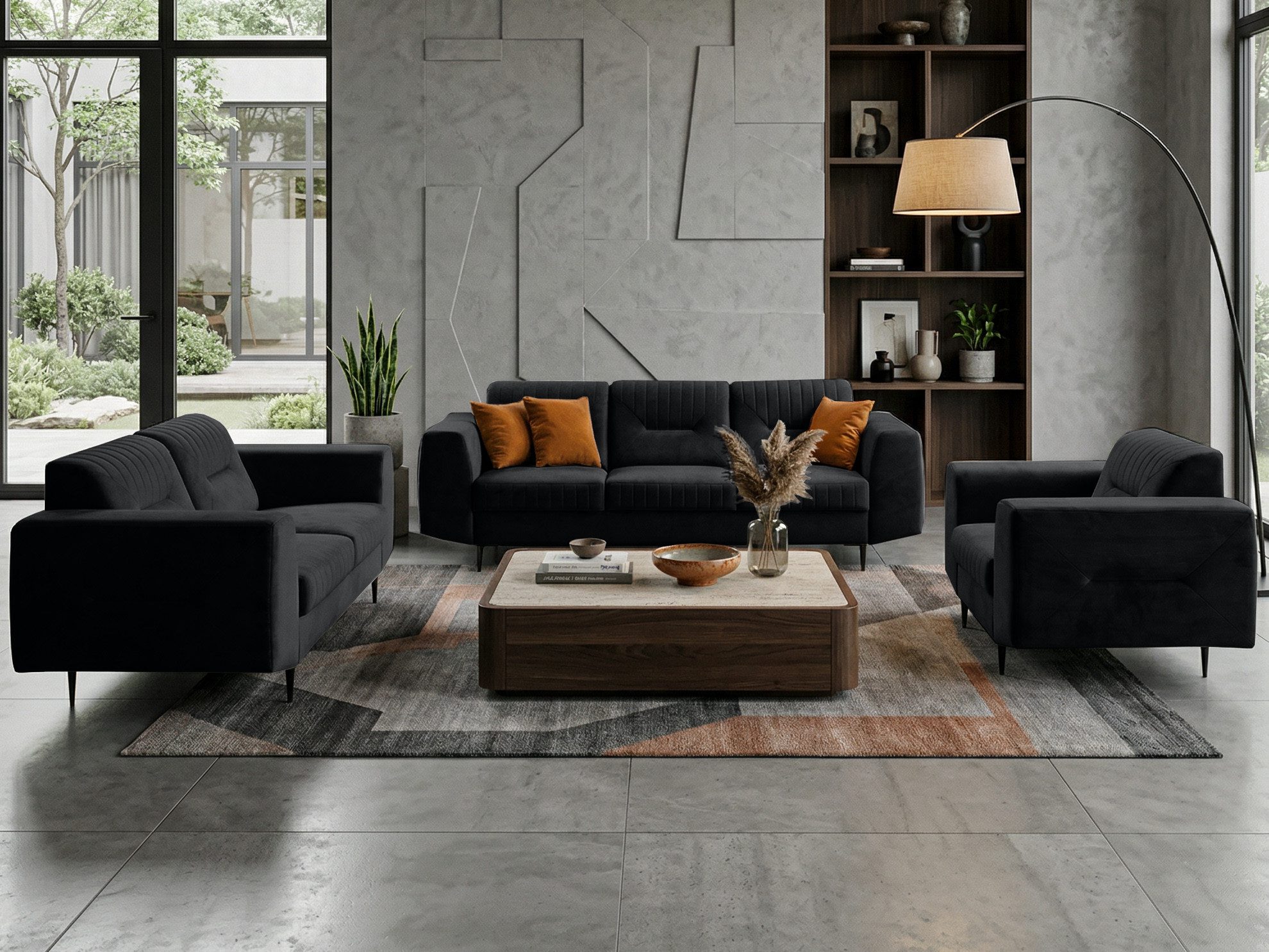 Beautysofa Polstergarnitur im modernen Stil auf hohen Metallbeinen VENEZIA, (Sessel + 2-Sitzer Sofa + 3-Sitzer Sofa im modernes Design), mit Metallbeine, Couchgarnituren aus Velours oder Chenille