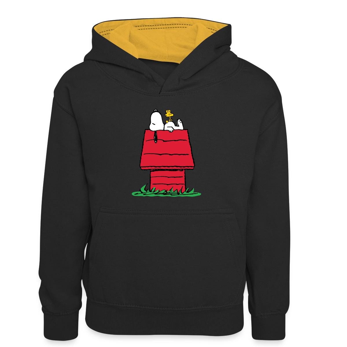 Spreadshirt Hoodie Peanuts Snoopy Und Die Hundehütte Kinder Kontrast-Hoodie (1-tlg)