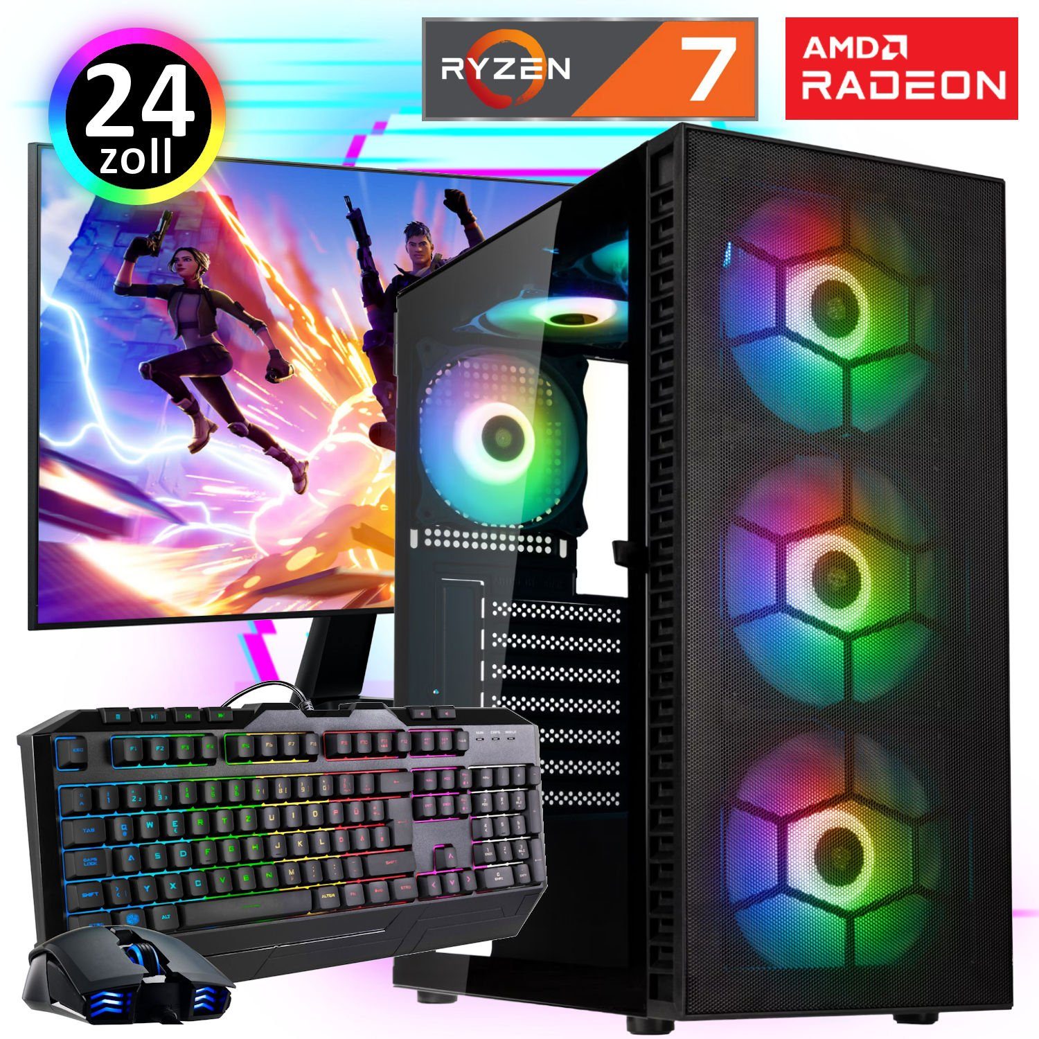 Meinpc Zocker Set 5700 RGB [HF] Gaming-PC-Komplettsystem (24,00", AMD Ryzen 7 5700G, Radeon, 64 GB RAM, 500 GB SSD, Gamer, Gaming, Windows 11 Pro, RGB)