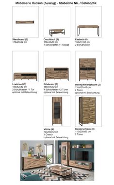 expendio Wandregal Hudson 5, Stabeiche Nb. / Betonoptik dunkelgrau 170x26x22 cm