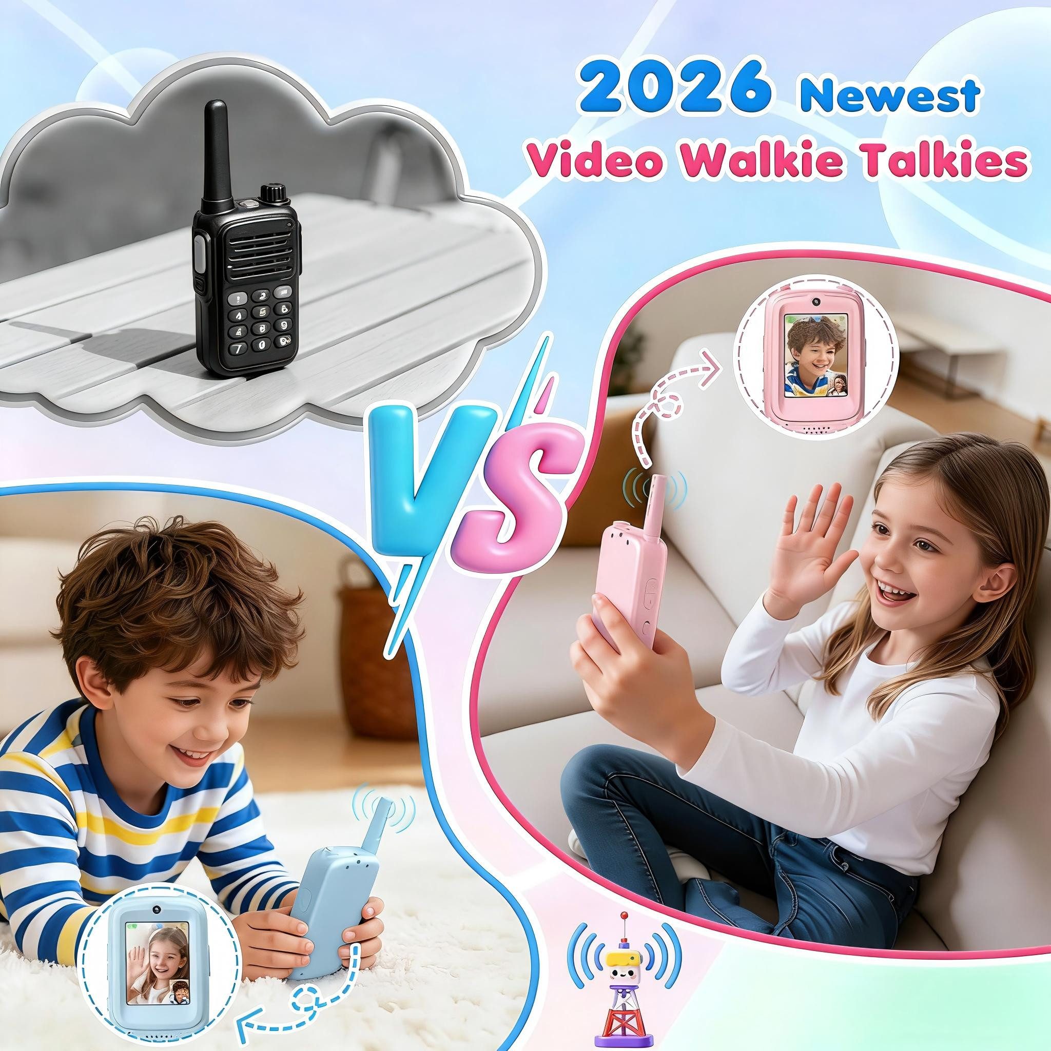 Ophy Walkie Talkie 2er-Set Video-Walkie-Talkies für Kinder, (große Reichweite, 4 Spracheffekte, Spielzeuggeschenk), für Mädchen & Jungen ab 3–5 Jahren (Weihnachtsgeschenk)