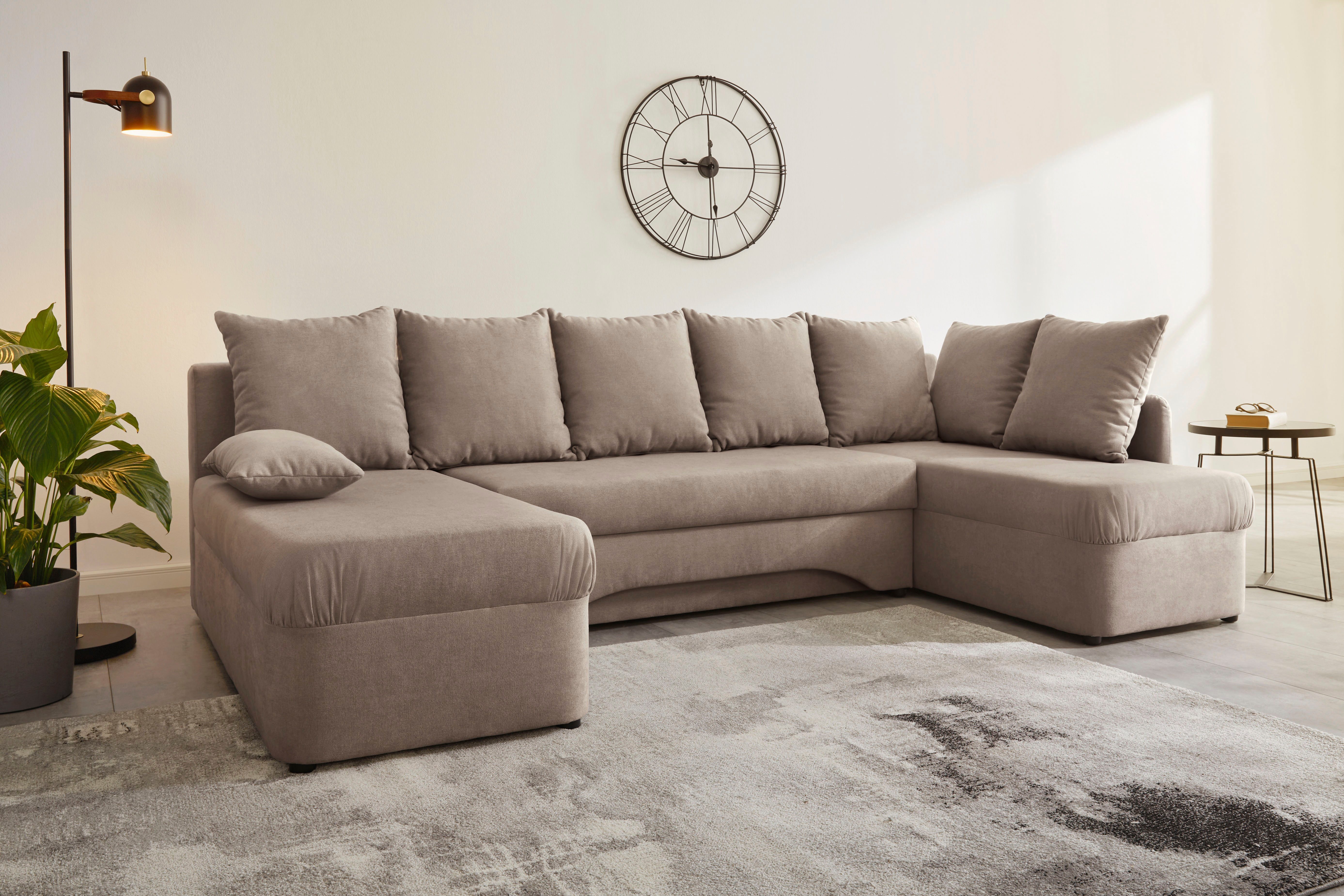 Jockenhöfer Gruppe Wohnlandschaft Arktis U-Form, B: 260 cm, auch in Cord, Sofa mit Bettkasten & Schlaffunktion, zahlreiche Kissen