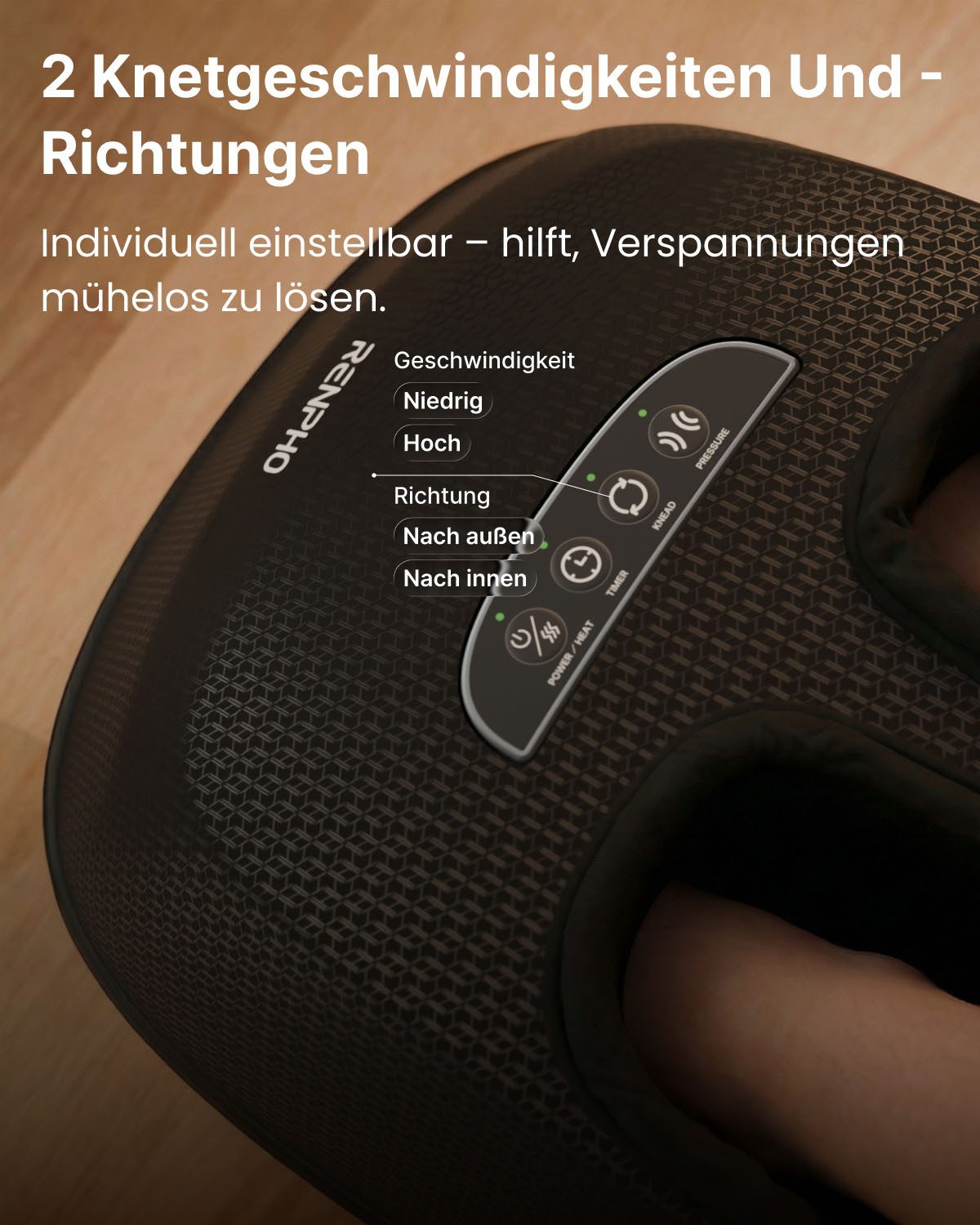 RENPHO Shiatsu-Fußmassagegerät Terea Lite X, für Fußgrößen bis EU 47, Luftdruckmassage in drei Intensitätsstufen, Kneten, Luftdruck, Wärme – Bild 5 von 5