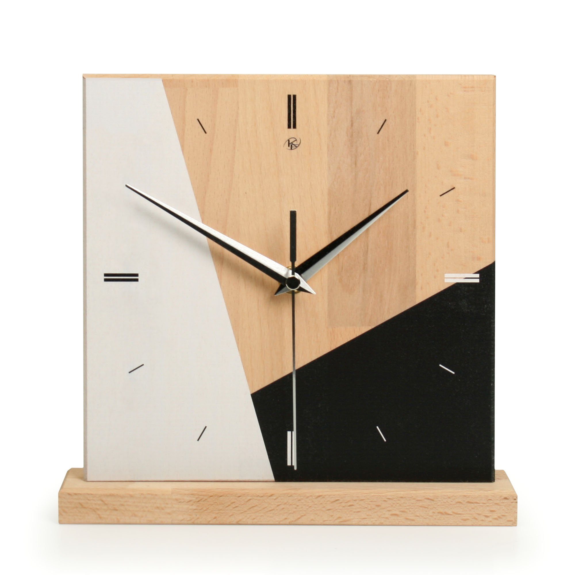 Kreative Feder Standuhr Designer-STANDUHR „Triangle“ aus Massivholz, ohne Ticken; Funk- oder Quarzuhrwerk; elegant, außergewöhnlich, modern