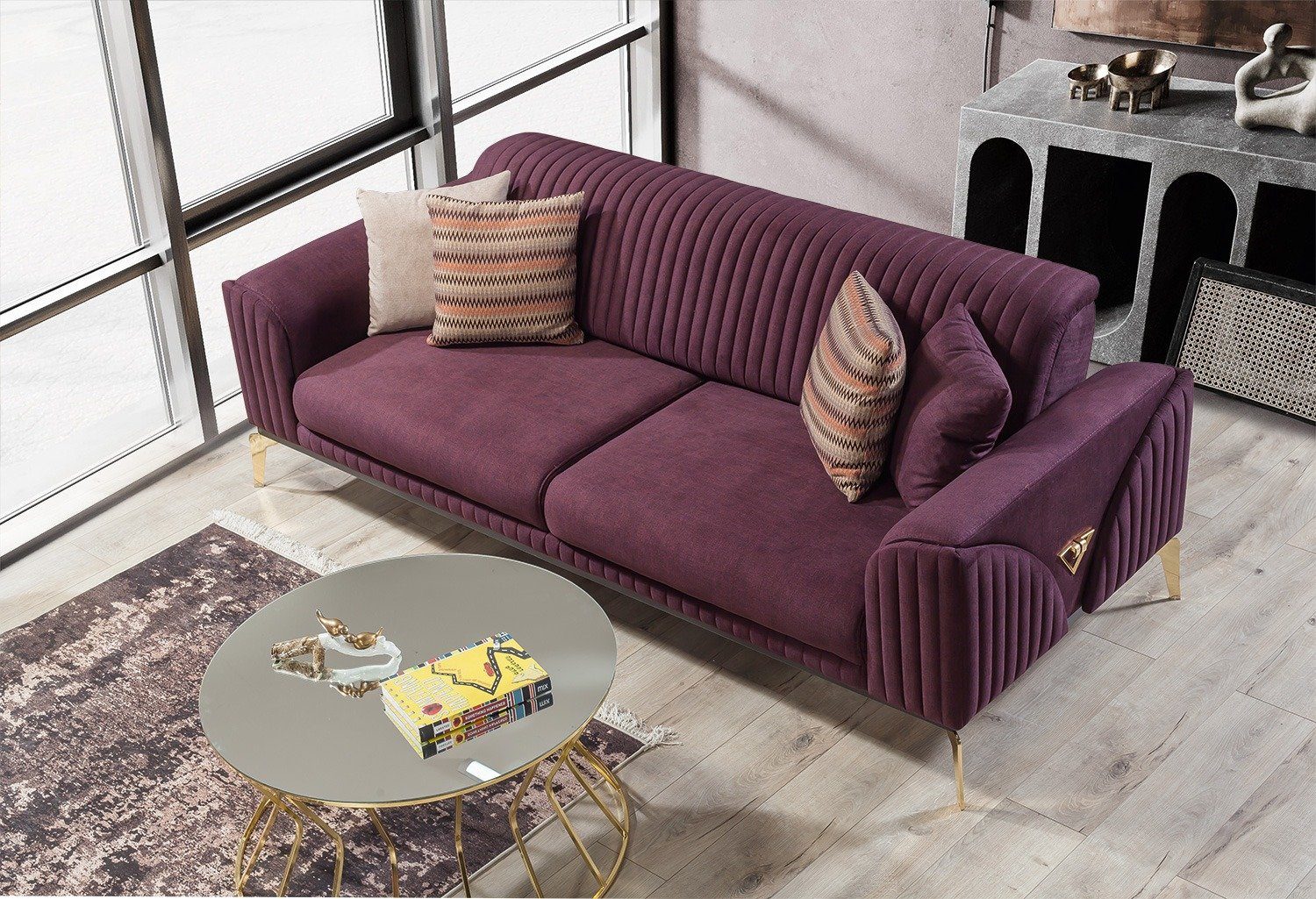 Villa Möbel Sofa Leaf, 1 Stk. 2-Sitzer, Quality Made in Turkey, Luxus-Microfaser (100% Polyester) Violett