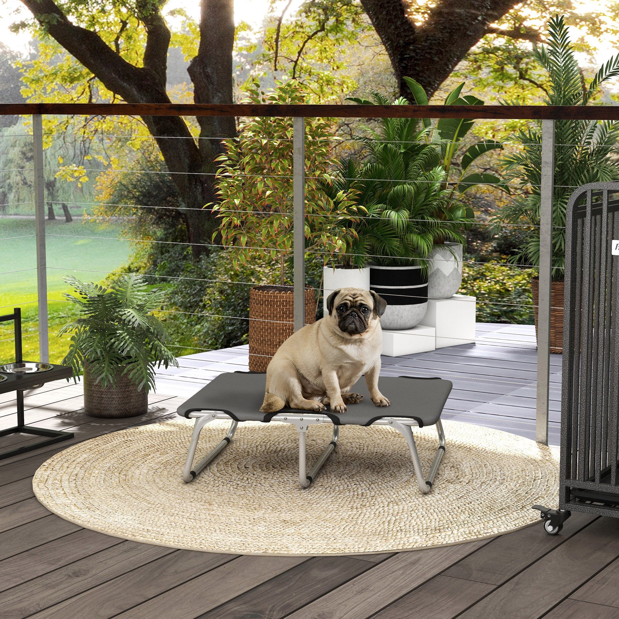 PawHut Tierbett für kleine Hunde, Gestell aus Stahlrohr, Bezug aus 600D Oxford, für Draußen Camping, 71 x 58 x 20 cm, Grau
