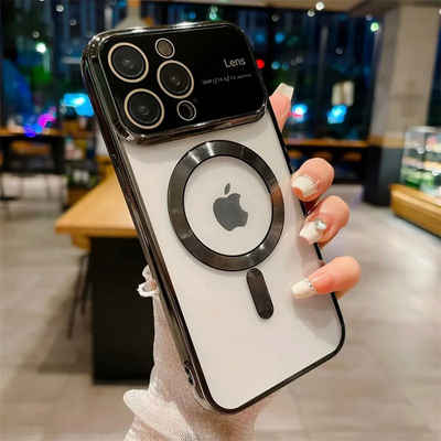 Wörleonline Handyhülle für Apple iPhone 14 Pro Max MagSafe kompatible Hülle, durchsichtige Handyhülle mit integriertem Kameraschutz