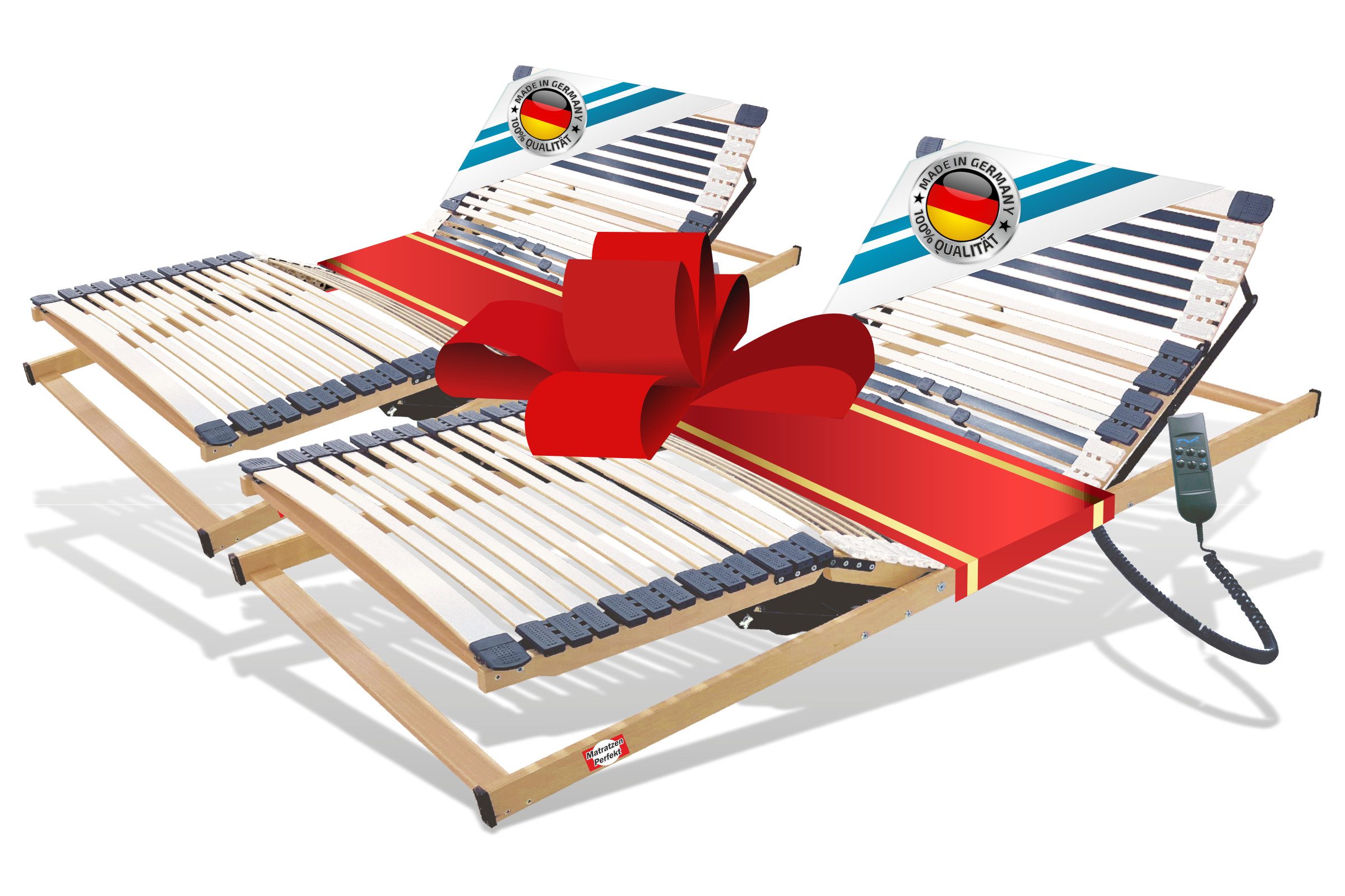 Lattenrost mit Motor elektrisch, Buchenholz bis 350 Kg,Tragkraft LIEFERUNG bis SCHLAFZIMMER, Matratzen Perfekt, Kopfteil motorisch verstellbar, Fußteil motorisch verstellbar, Notabsenkung & Netzfreischaltung, Größen 90x200cm, 100x200cm, 140x200cm, 120x200cm, 80x200cm, 90x190cm