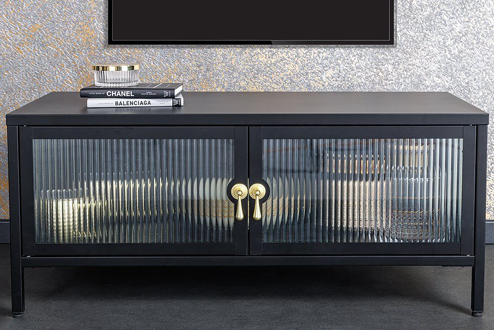 riess-ambiente Lowboard AMSTERDAM 90cm schwarz/gold - Metall, Riffelglas, 2 Türen (Einzelartikel, 1 St), mit Stauraum – ideal für Wohnzimmer & Esszimmer